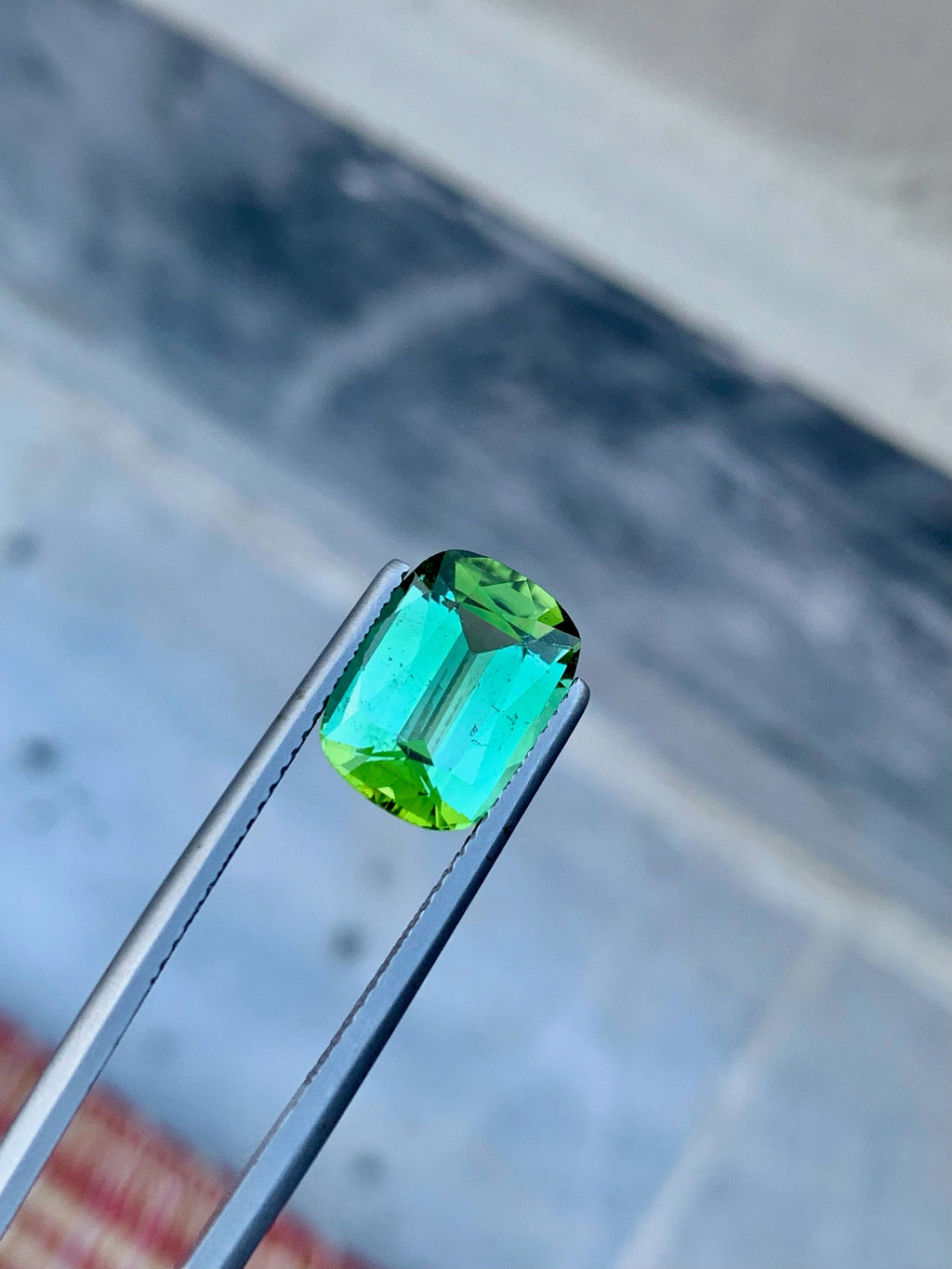Natural Blue Green Tourmaline Gemstone For Ring Making , Cushion Cut Tourmaline Stone , 4.60 CT