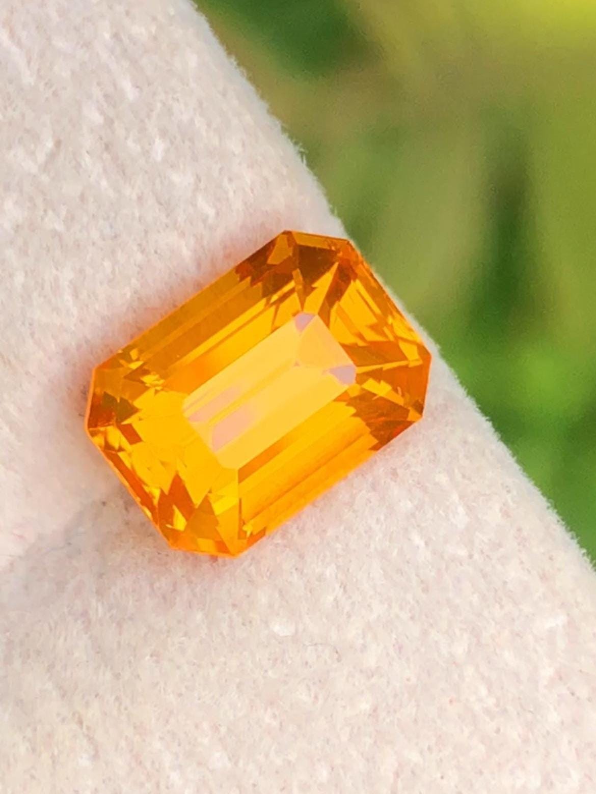 Orangy Yellow Sapphire 3.02 ct Emerald Octagonal Cut Madagascar With Certificate