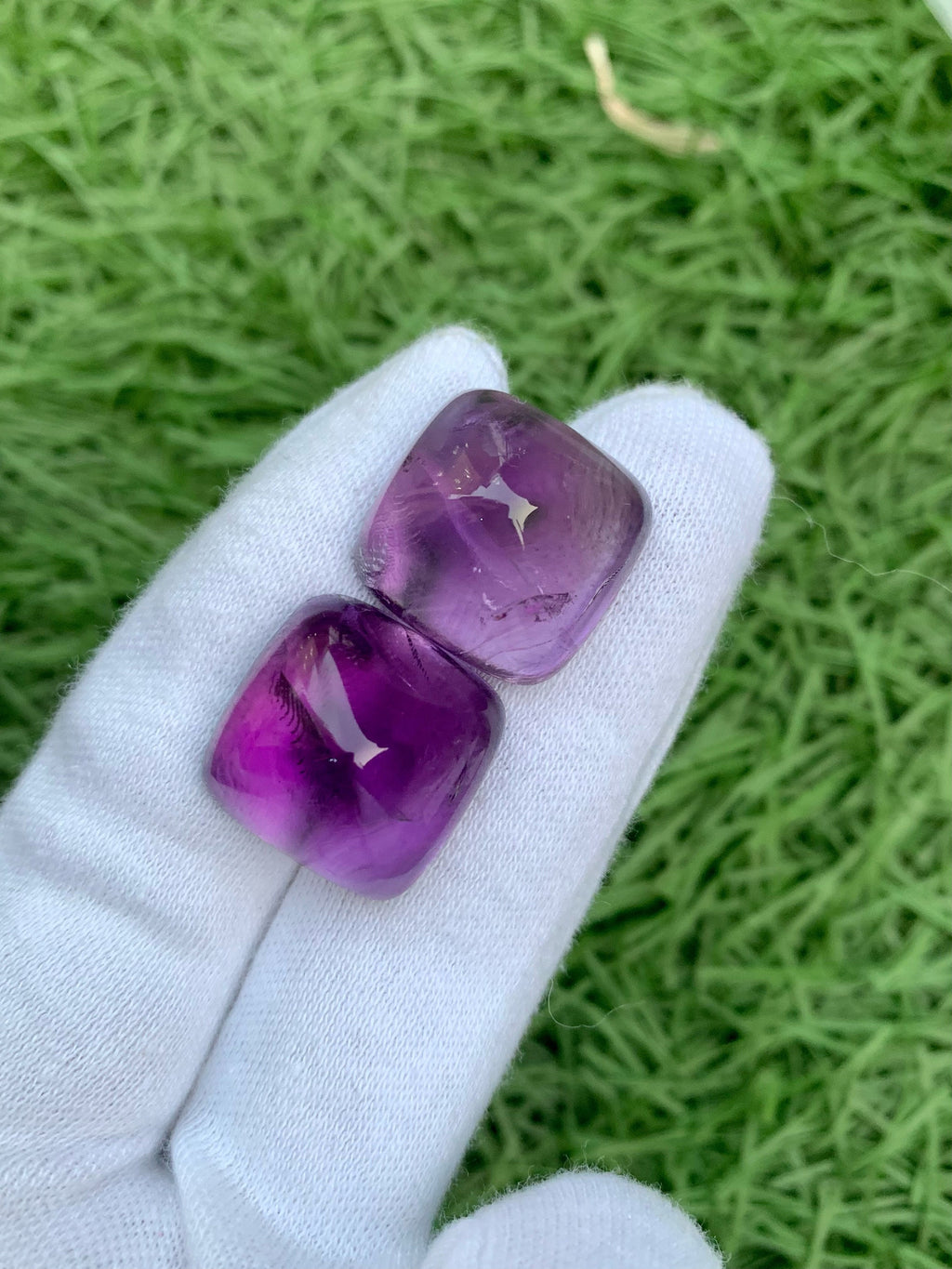 Deep Purple Amethyst Sugarloaf Cabochon Pair: 84.20 Carat Gemstone
