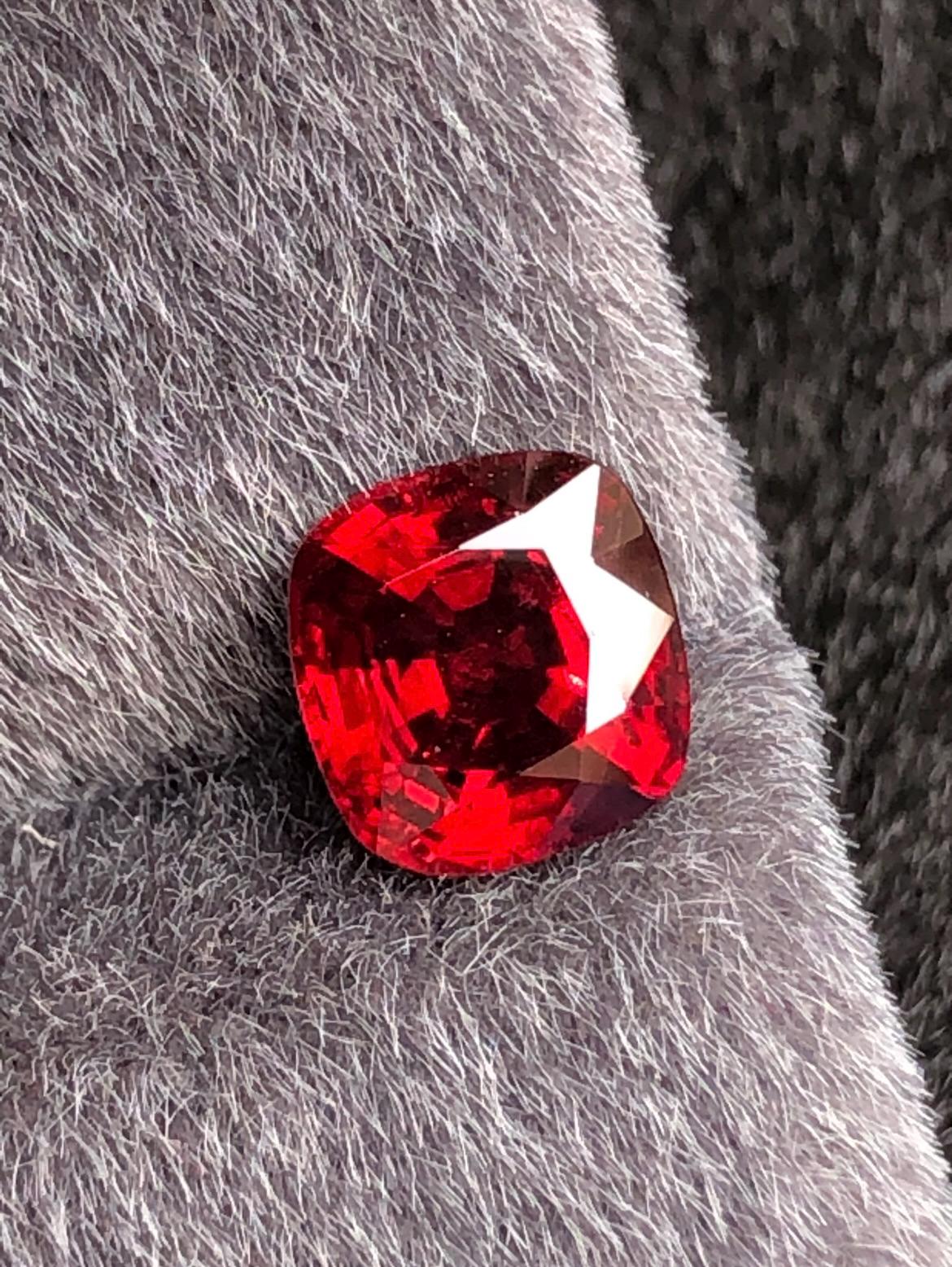 Vivid Red Spinel 1.81 carat Cushion Cut – Burma Gemstone