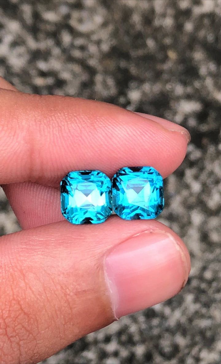 Lagoon Blue Tourmaline Stone Pair: Cushion Cut October Birthstone, 6.90 CT