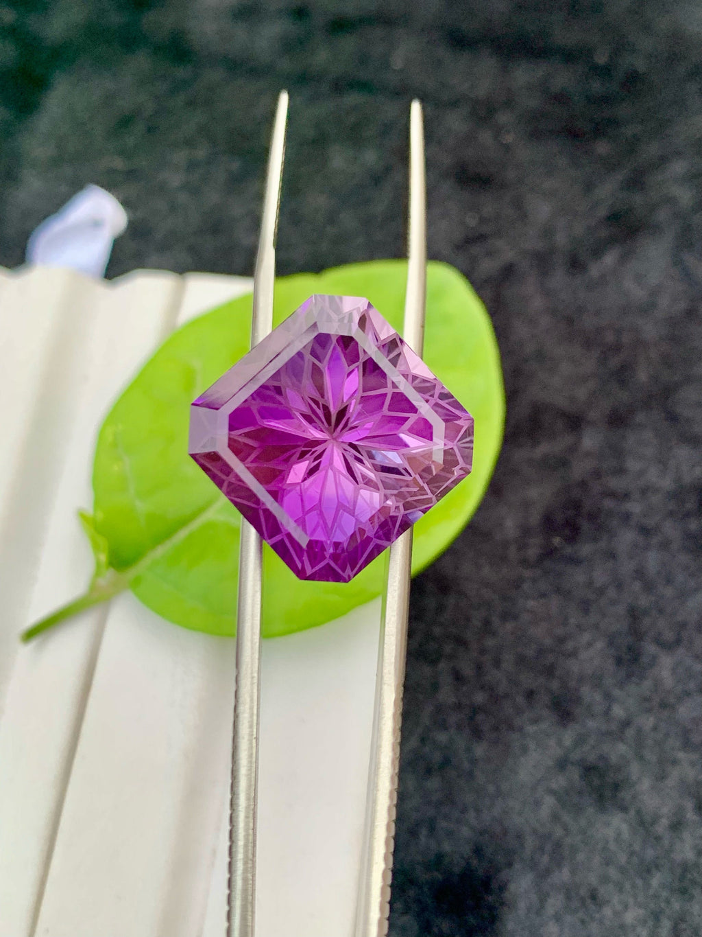 Deep Purple Amethyst Stone: 28.90 CTS, Square Asscher Cut Gem