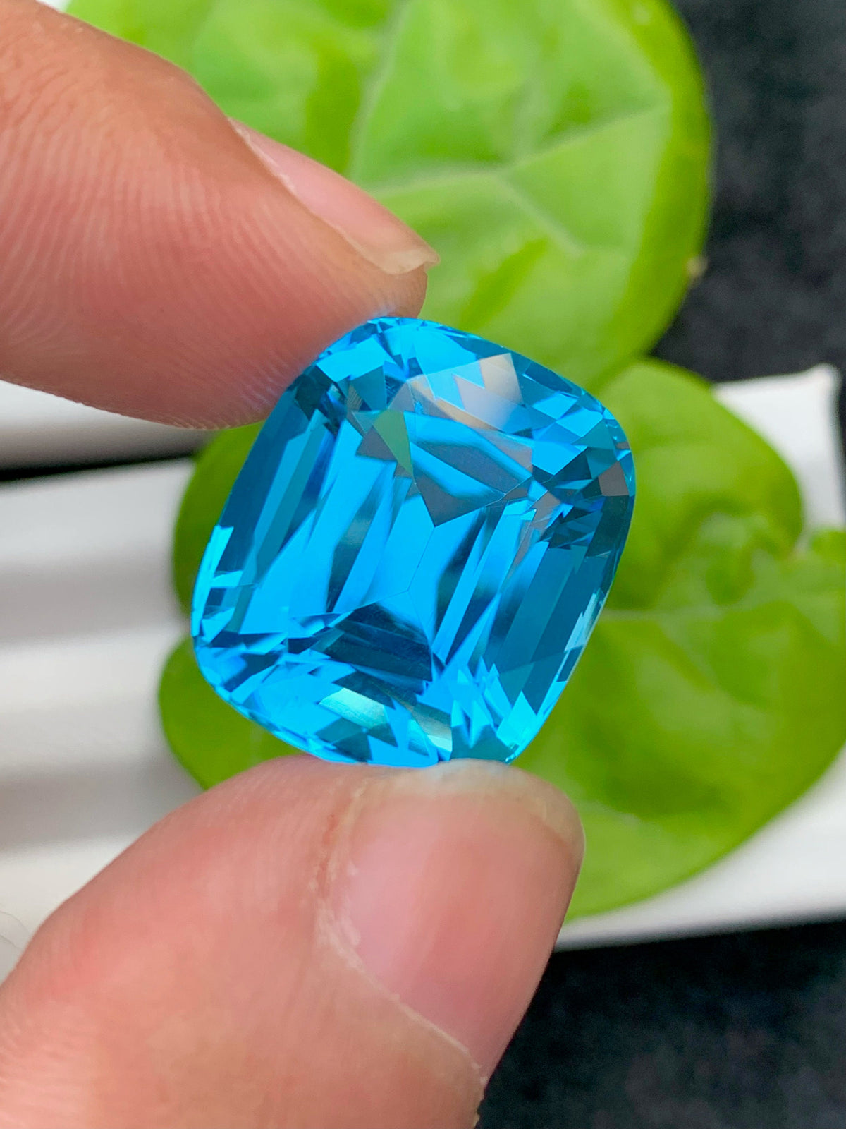 30.30 CT Swiss Blue Topaz Gemstone: Cushion Cut, Flawless IF