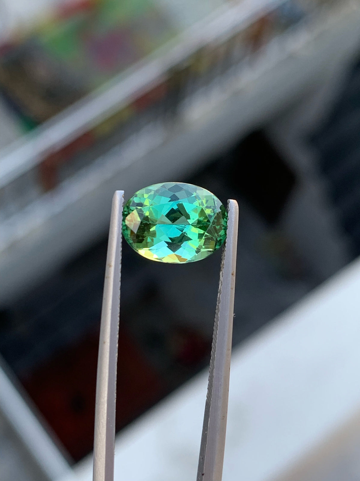 Faceted Bluish Green Tourmaline Gemstone: 4.00 CT Oval Stone