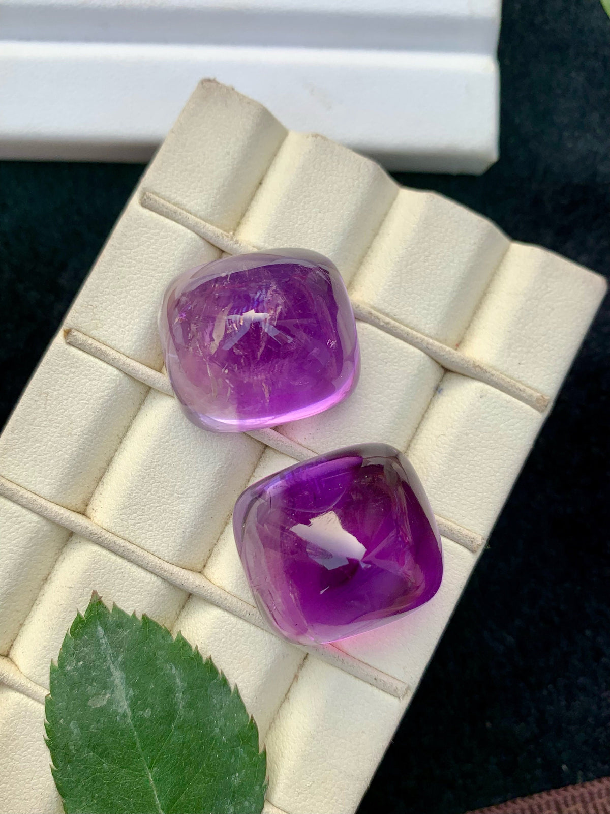 Deep Purple Amethyst Sugarloaf Cabochon Pair: 113.05 Carat Gemstone