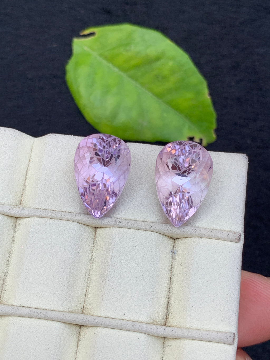 Lavender Pink Amethyst Gemstone Pair: Pear Cut Stone, 19.80 CT