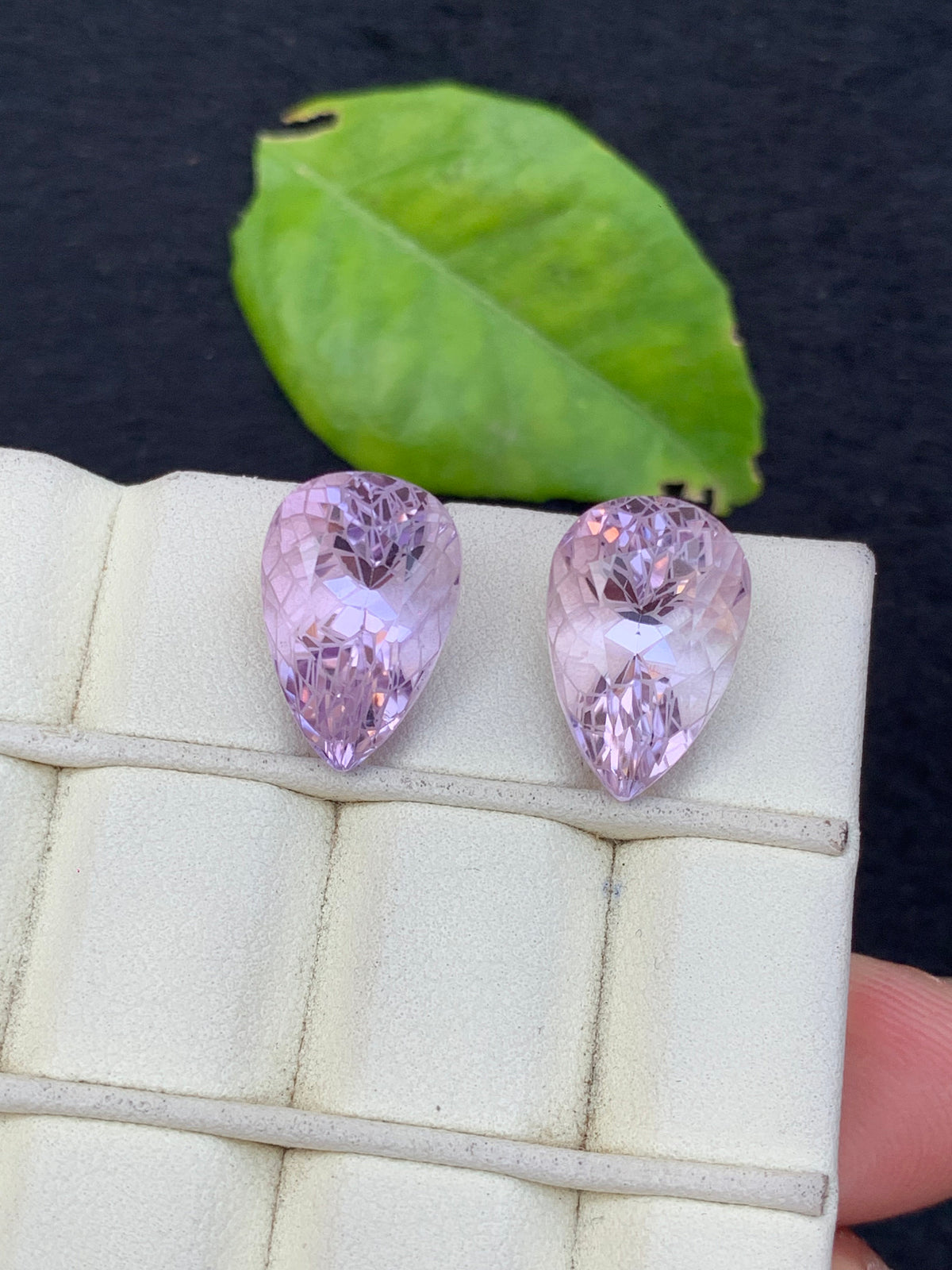 Lavender Pink Amethyst Gemstone Pair: Pear Cut Stone, 19.80 CT