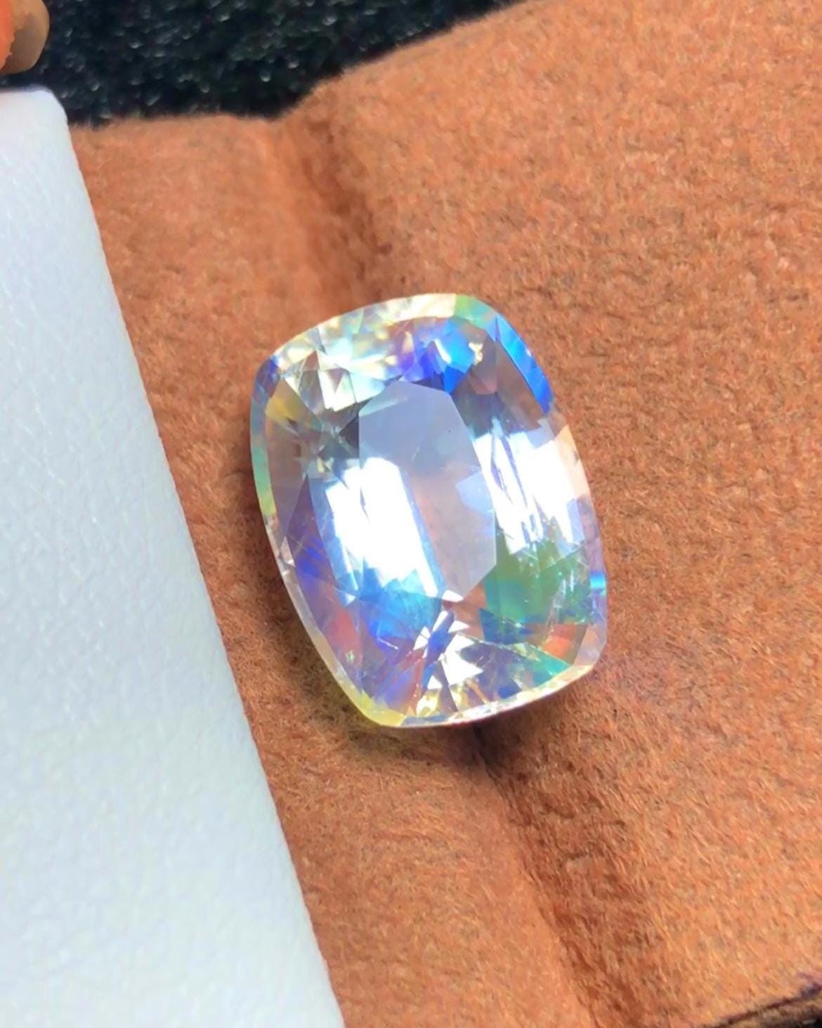 Rainbow Moonstone 5.40 Carat Cushion Cut Gemstone from Madagascar