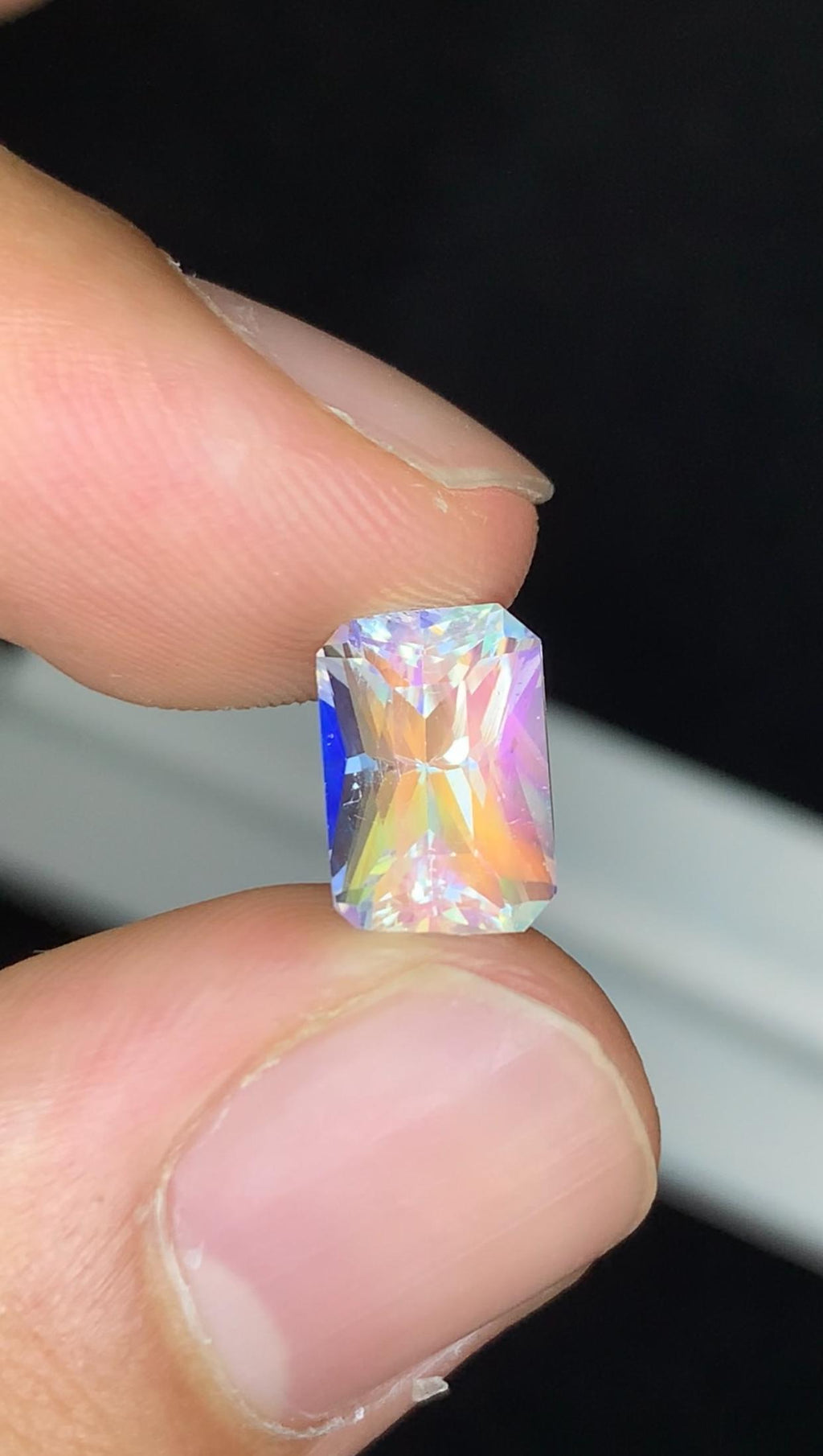 Rainbow Moonstone Gemstone: Emerald Cut, VVS Clarity, Madagascar Origin