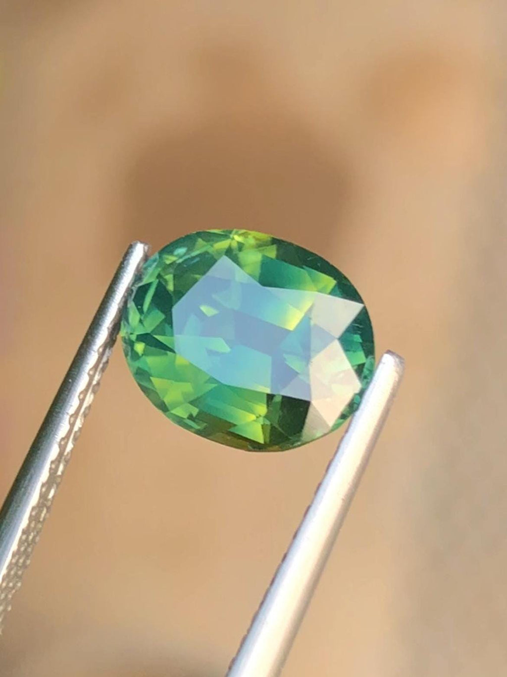 Green Bi-Color Sapphire 2.77 ct Oval Cut Australia