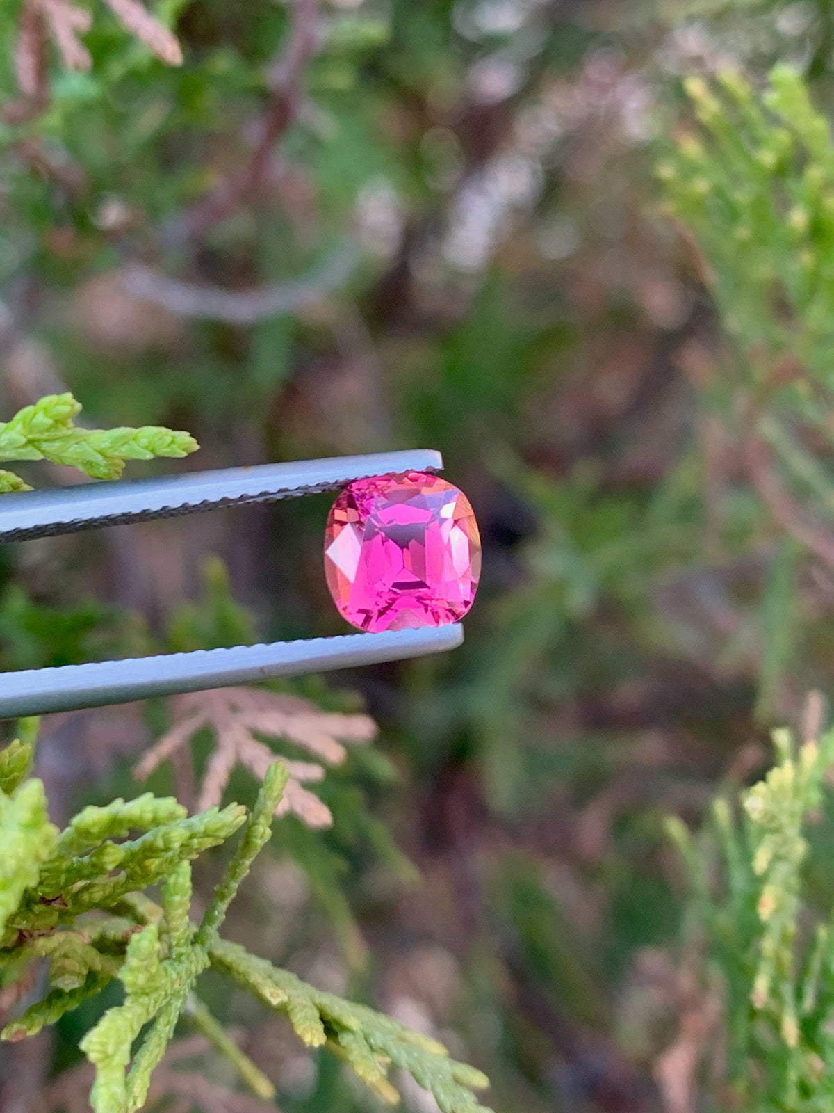 Deep Pink Tourmaline Gemstone: 1.55 CT Cushion Cut Stone