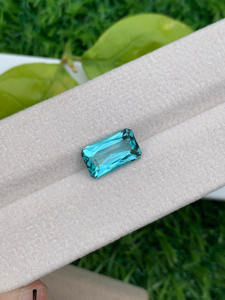 Emerald Cut Lagoon Tourmaline Gemstone: Natural Faceted Loose Stone, 3.15 CT
