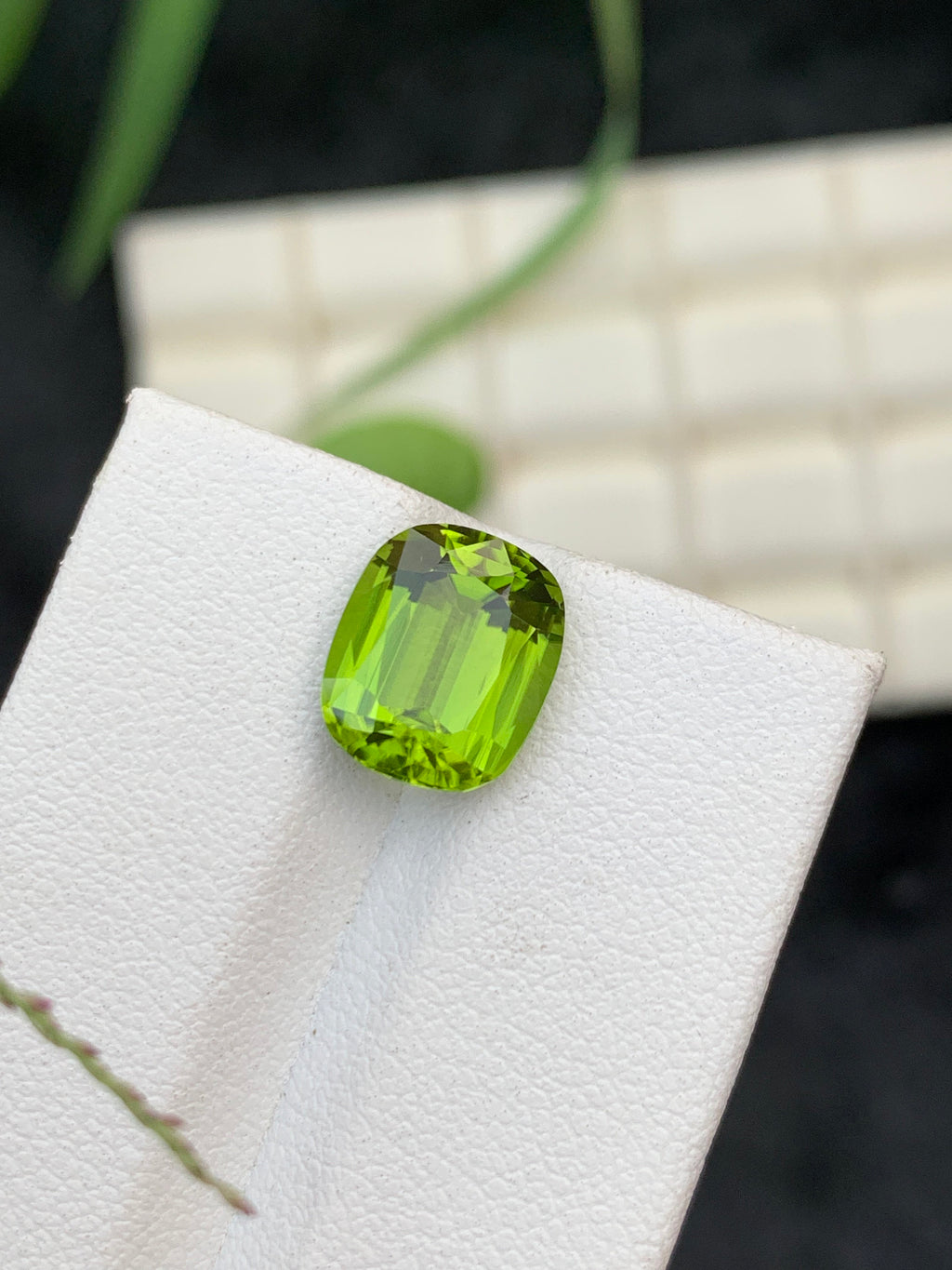 Lime Green Peridot Gemstone: 4.30 Carat Cushion Cut, August Birthstone
