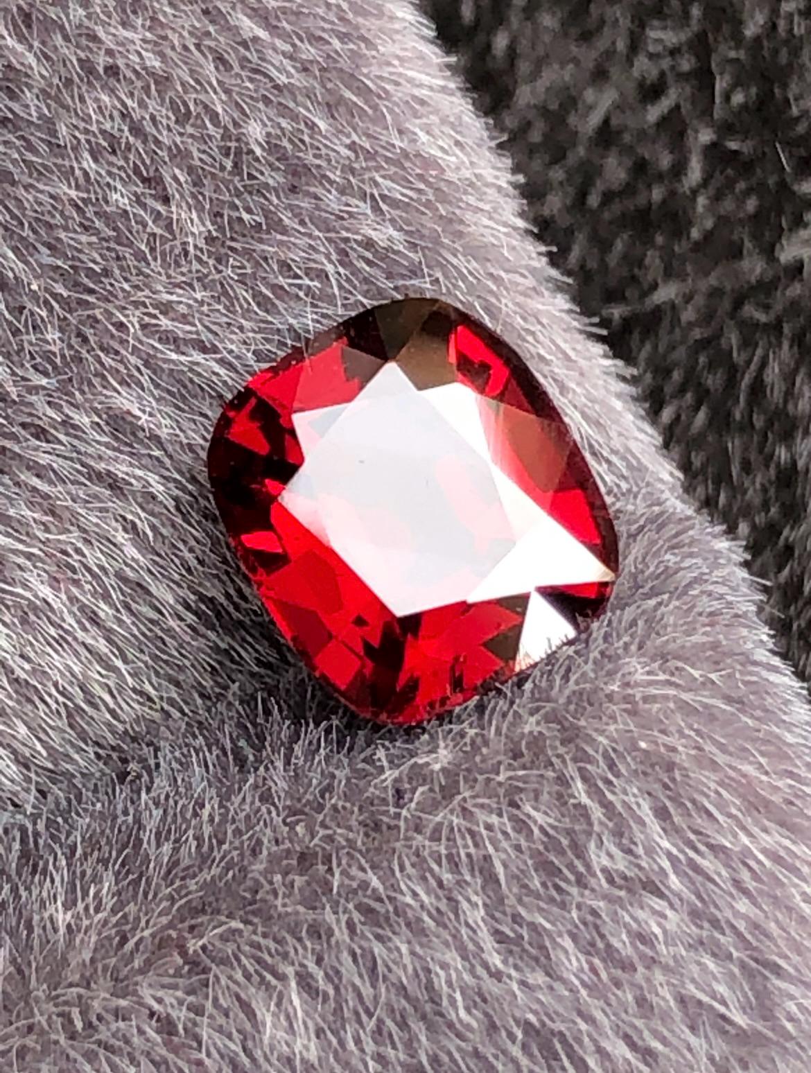 Vivid Red Spinel 1.55ct Step Cushion Cut - Burma Gemstone Loose Stone