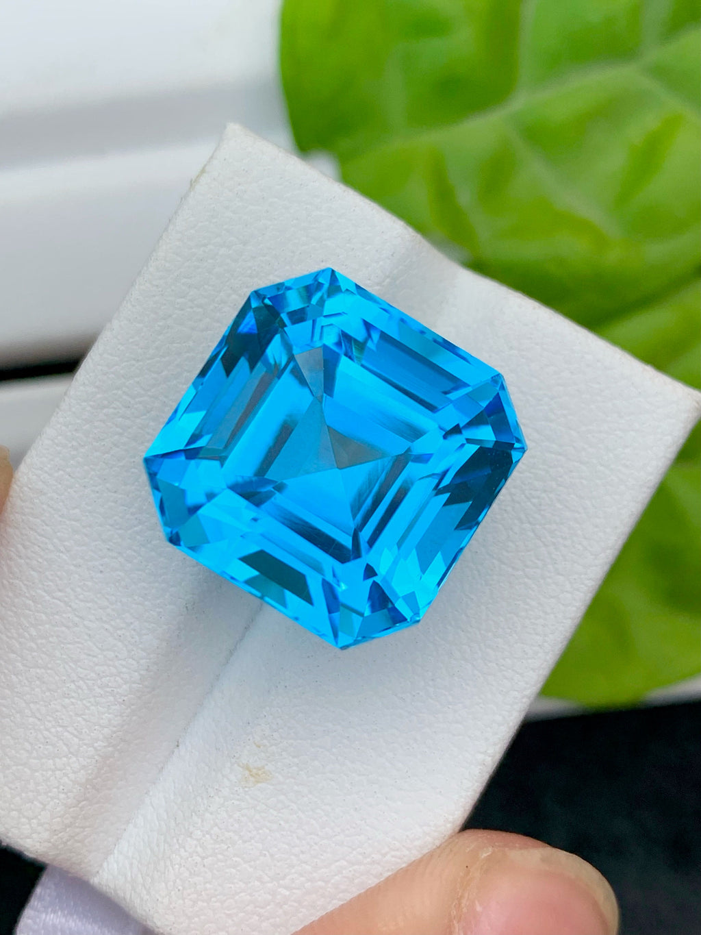 Electric Blue Topaz Gemstone: Asscher Cut, Loupe Clean, 35.35 CT