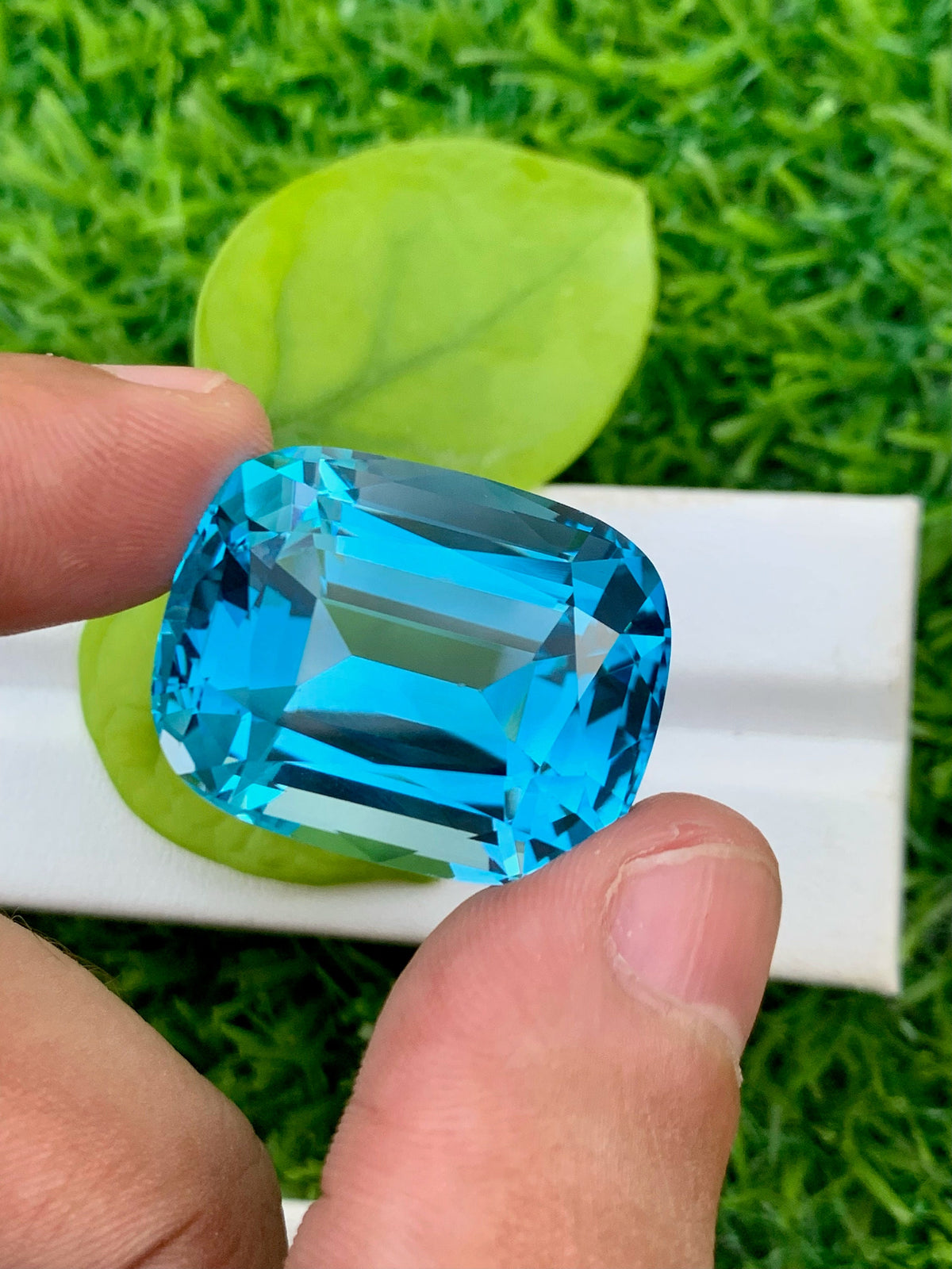 Electric Blue Topaz Gemstone: 76 CT Cushion Cut Swiss Topaz