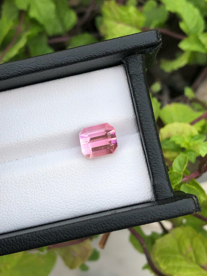 Natural Bi-Color Tourmaline Gemstone: Flamingo Pink & Hawks Blue, Emerald Cut (8.6x7.3x6.6 MM)
