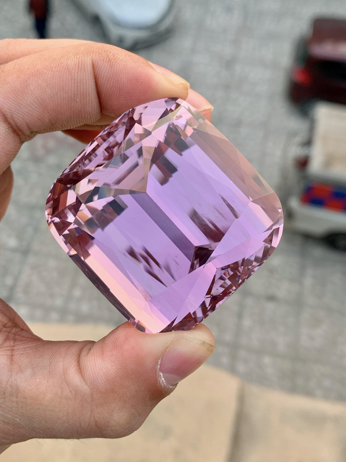 Peach Pink Kunzite Gemstone: 524 CT Cushion Cut, Flawless