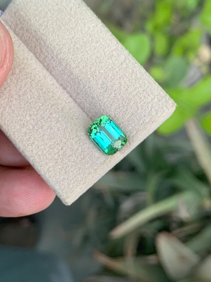 2.10 CT Natural Bluish Green Tourmaline Gemstone: Cushion Cut Stone