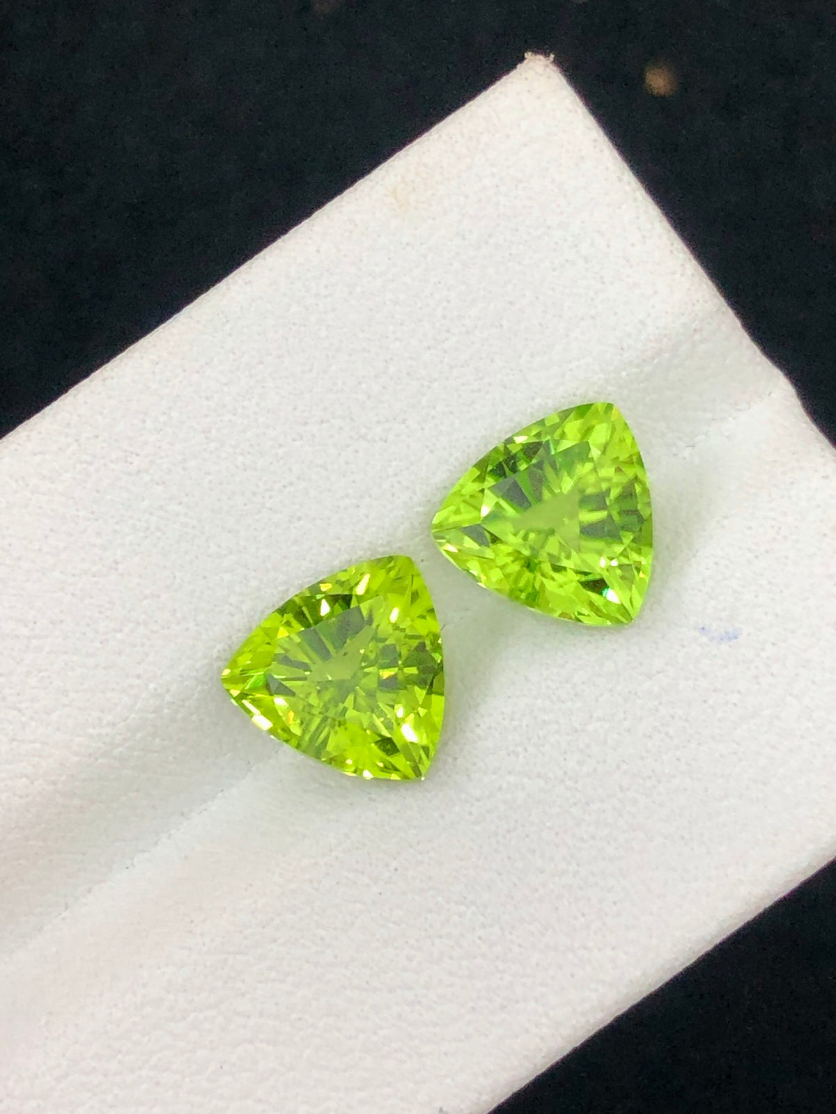 Trillion Cut Peridot Gemstone Pair: 4.85 CT, Supat Mine Pakistan
