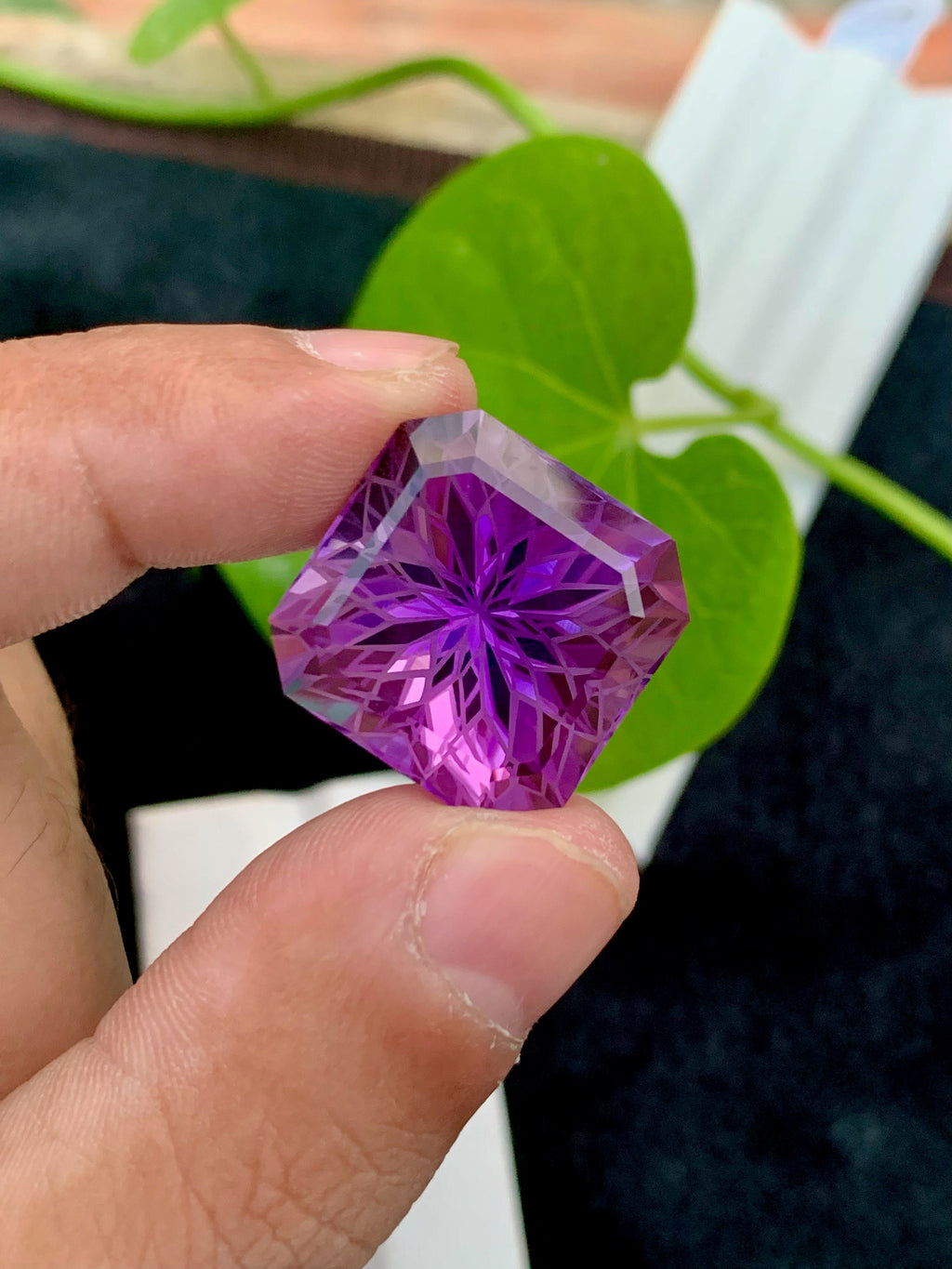 Square Precision Flower Cut Amethyst Loose Gemstone - 35.95 Carats