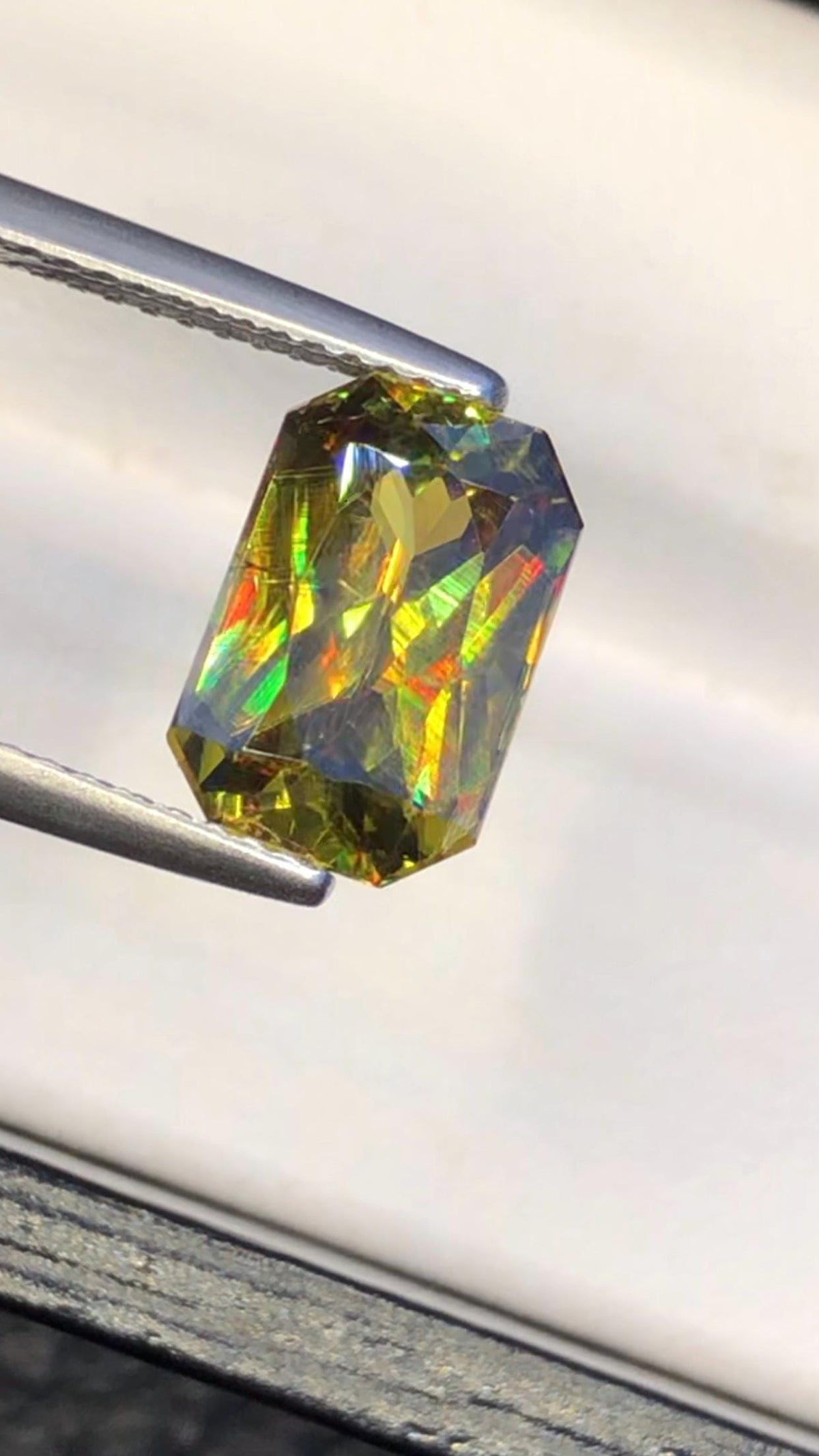 Emerald Cut Sphene Gemstone: Rare Trichroic Titanite, 3.35 CT