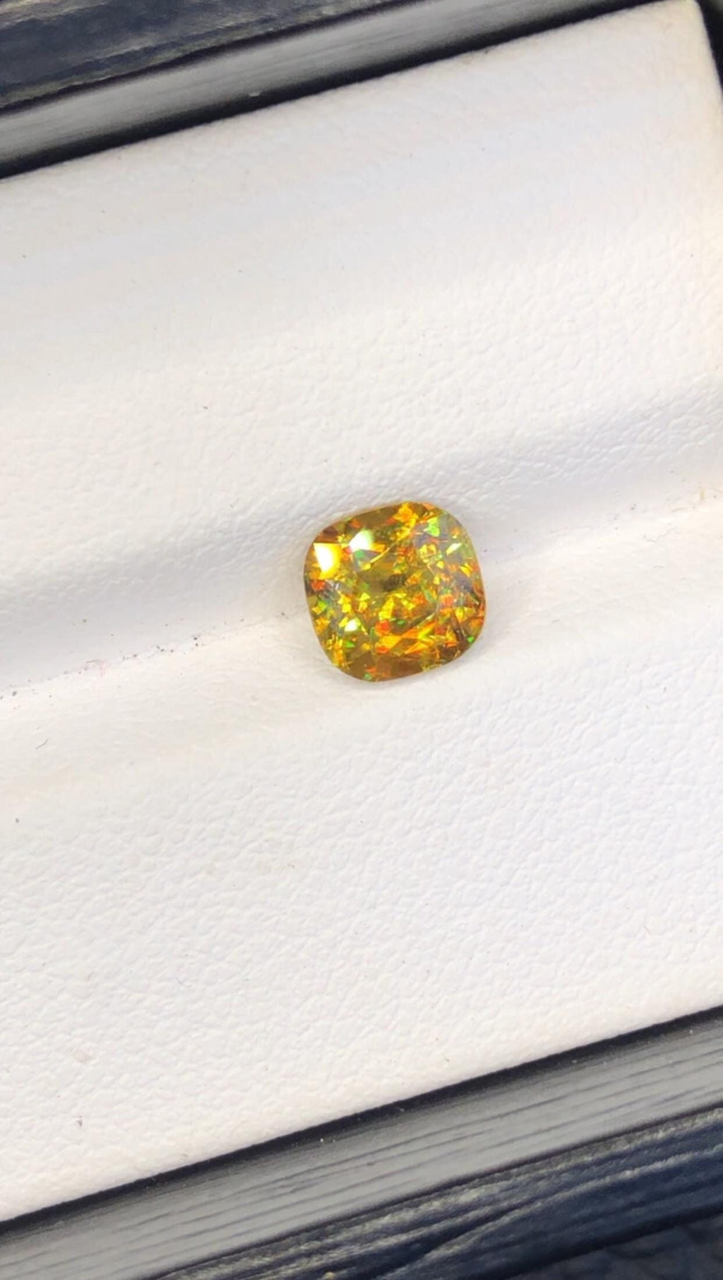 Cushion Cut Sphene Gemstone 1.40 CT: Yellow/Red/Orange Rare Titanite