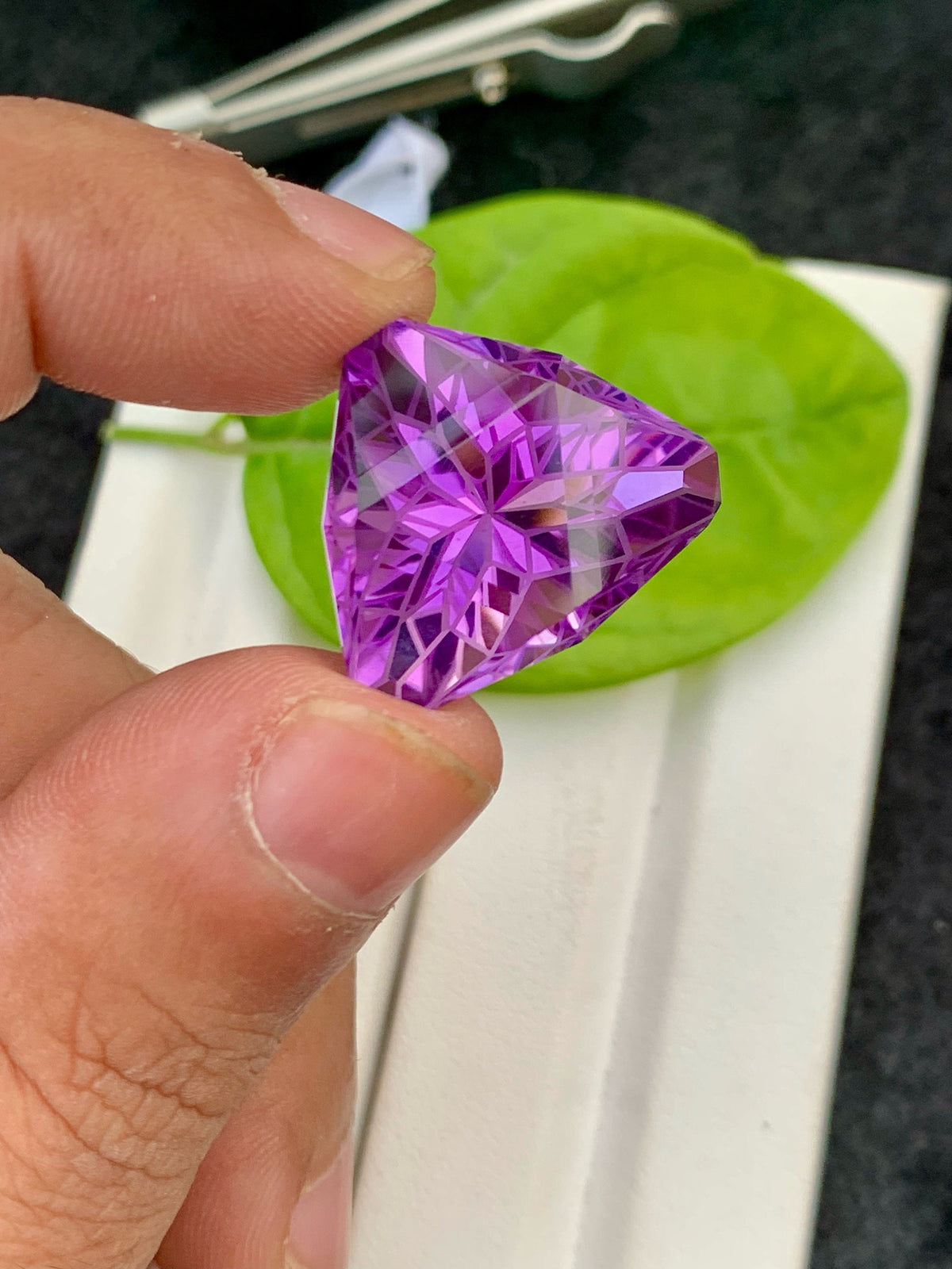 Purple Amethyst Gemstone: 29.55 CT Triangular Faceted February Birthstone