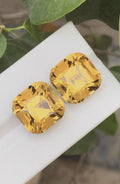 Madeiran Citrine Gemstone Pair: 25.10 CT Orange Cushion Cut