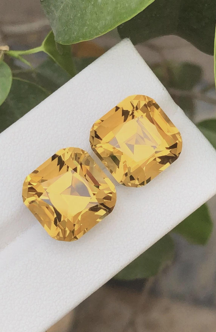 Madeiran Citrine Gemstone Pair: 25.10 CT Orange Cushion Cut