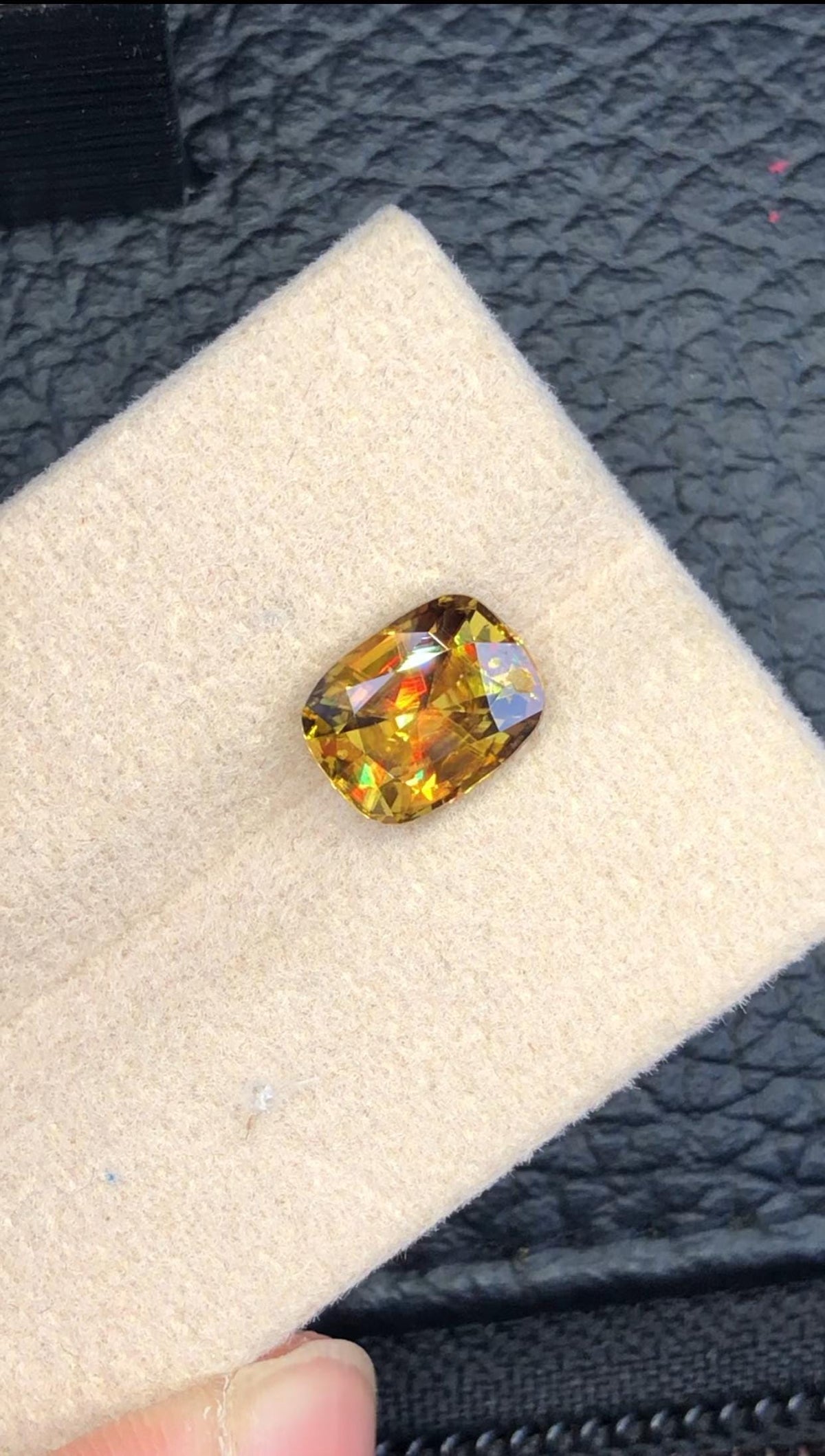 2.70 CT Cushion Cut Sphene Gemstone: Yellow/Red/Orange Titanite
