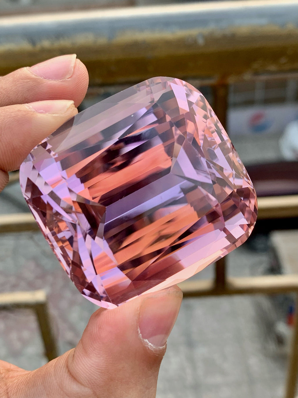 Peach Pink Kunzite Gemstone: 524 CT Cushion Cut, Flawless