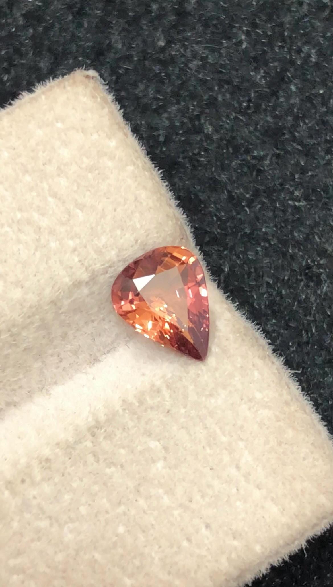 Padparadscha Sapphire 1.06 ct Pear Cut , Madagascar – Pinkish-Brownish-Orange Sparkle Certified