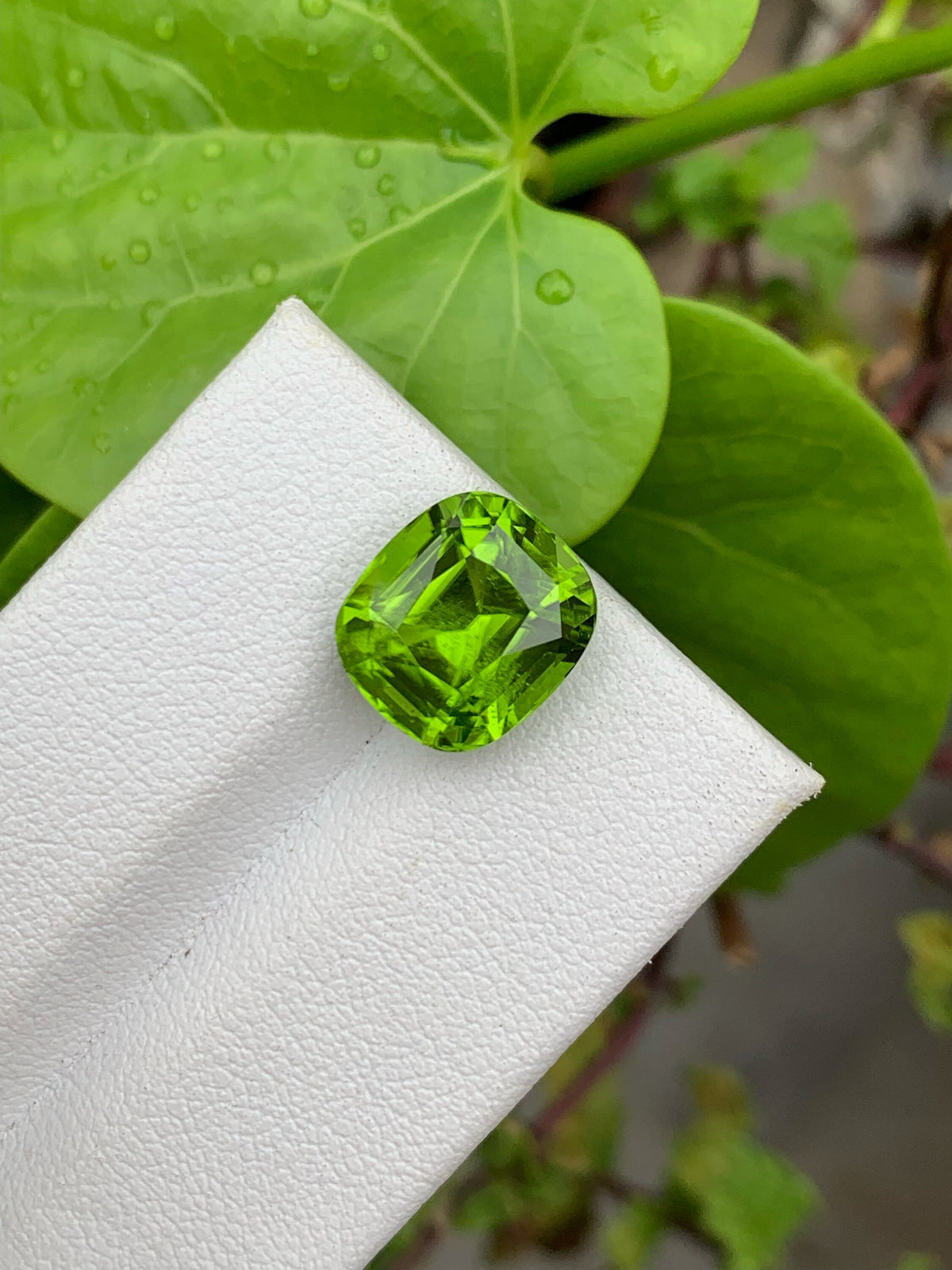 Lime Green Peridot Gemstone: 6.40 CT Cushion Cut, Eye Clean