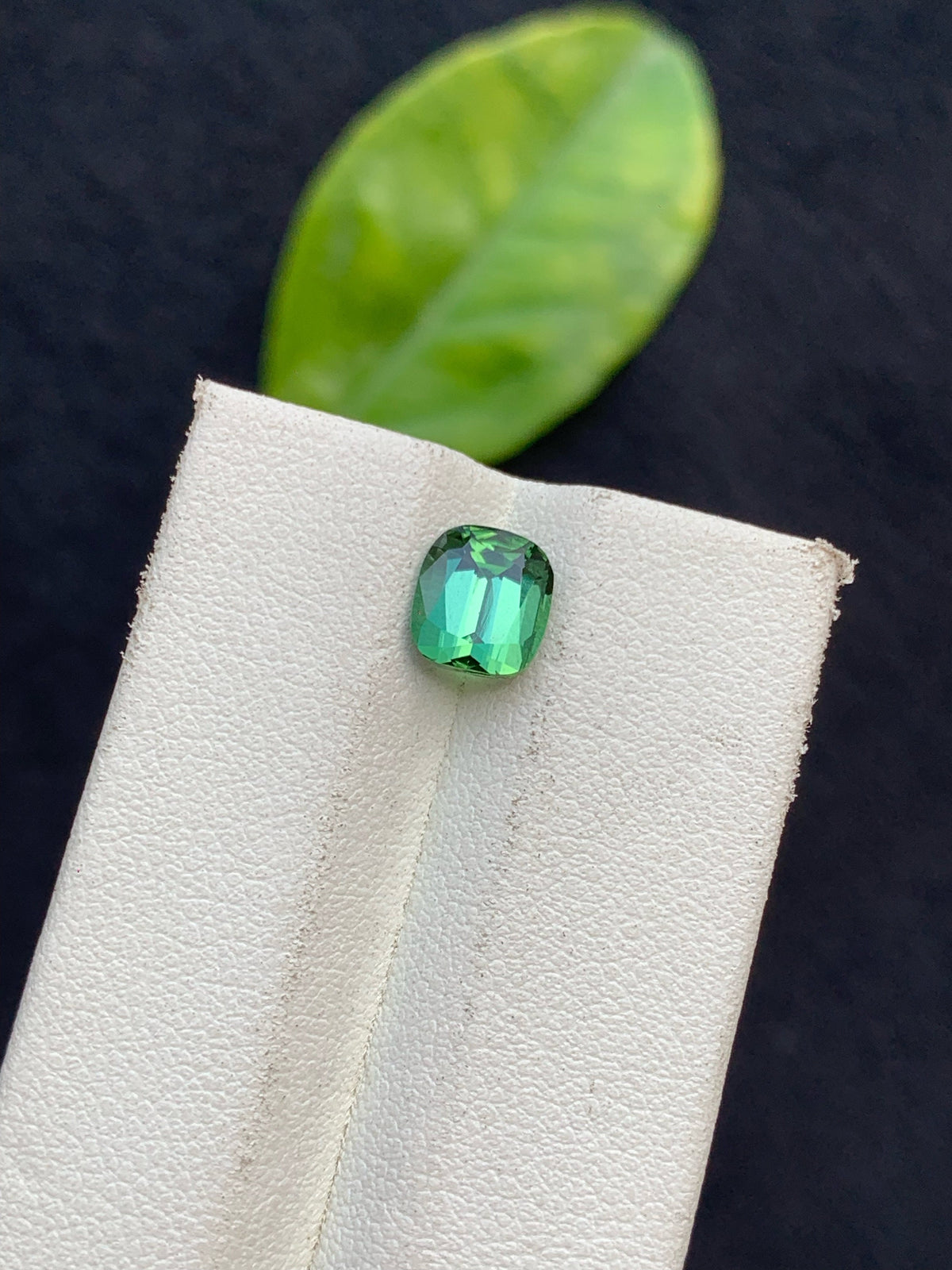 1.5 CT Bluish Green Tourmaline Gemstone: Flawless Cushion Cut