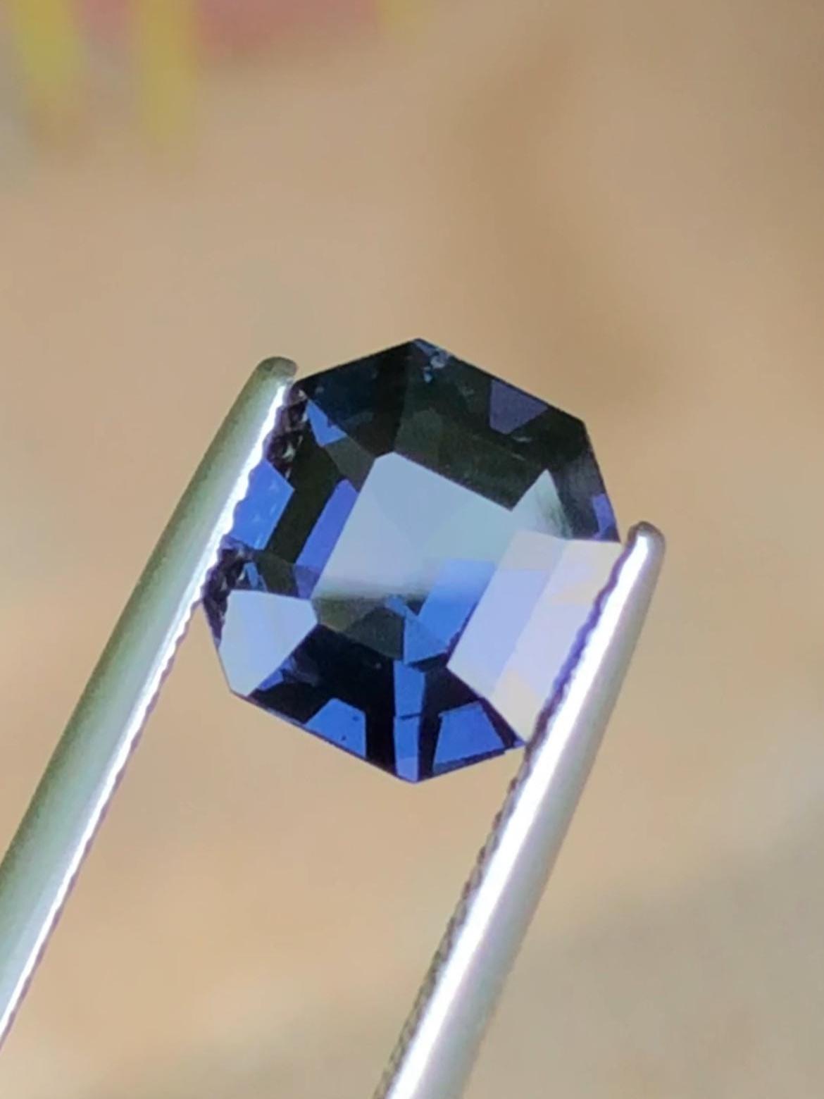 Midnight Steel Blue Spinel 2.90ct Asscher Cut Madagascar