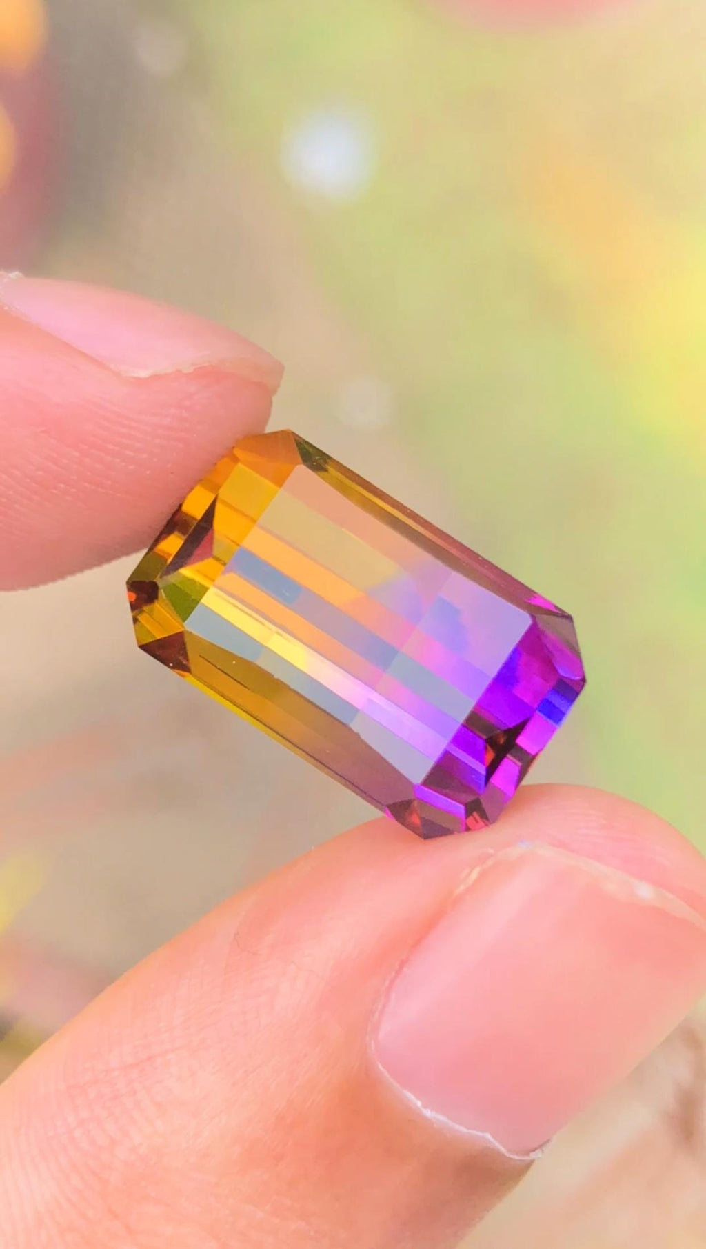 17.45 Carat Bi-Color Ametrine Gemstone: Emerald Cut Bolivian Quartz