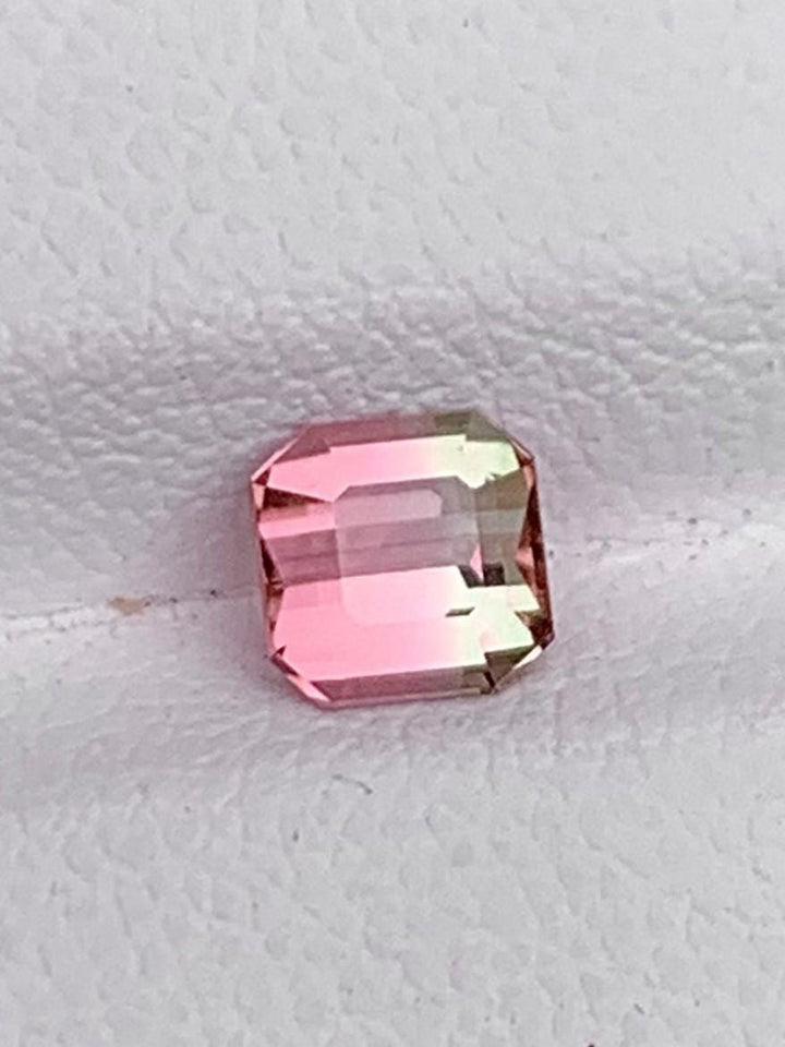 Bi-Color Tourmaline Gemstone: 0.75 CT Faceted Emerald Cut Stone
