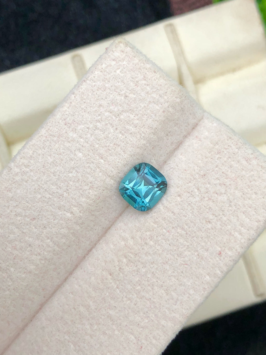 Lagoon Blue Tourmaline Gemstone: 0.80 CT Cushion Cut, Afghanistan