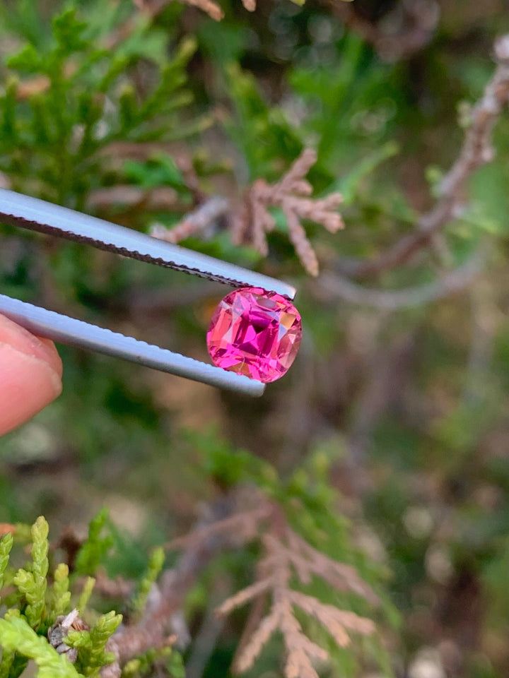 Faceted Deep Pink Tourmaline Stone: 1.35 CT Cushion Cut