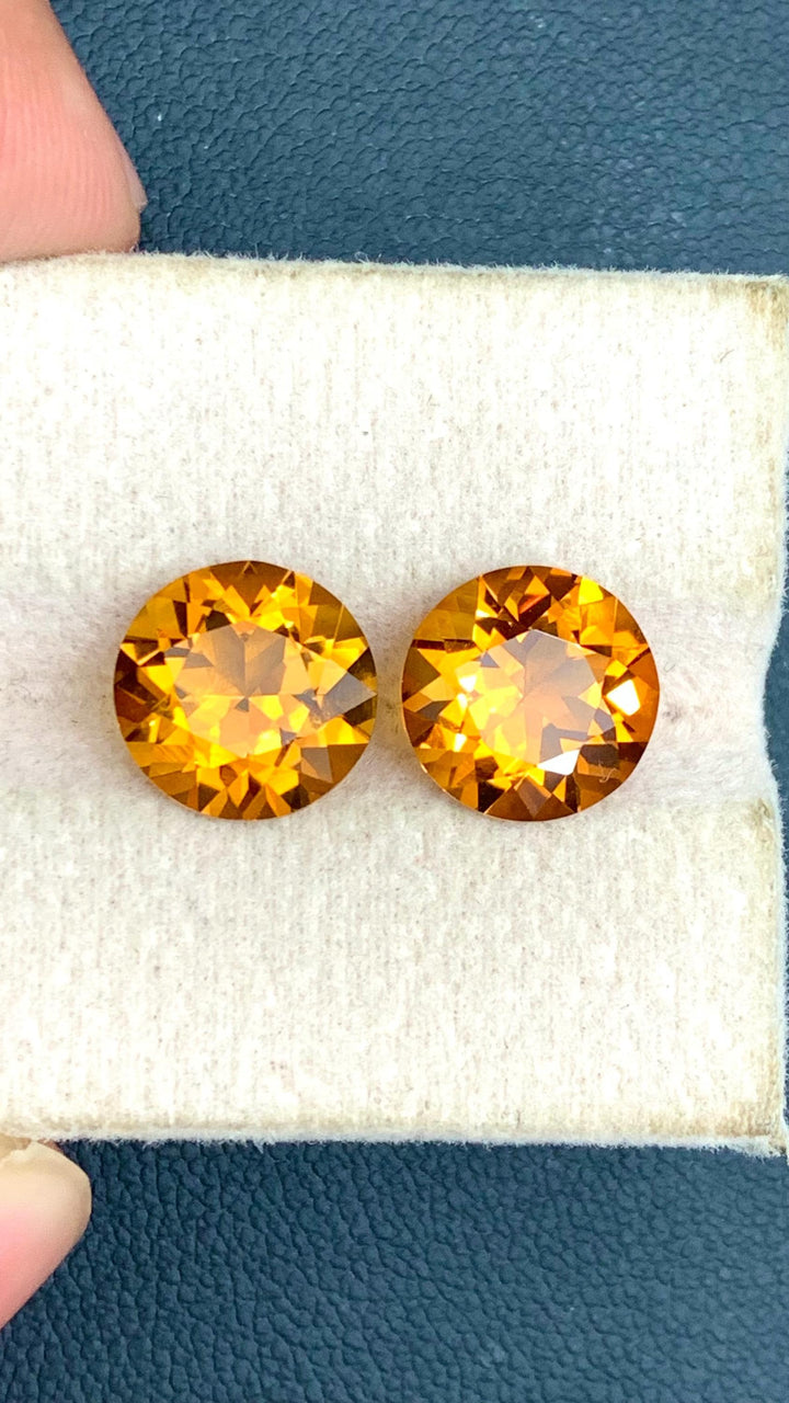 5.75 Carat Round Cut Citrine Pair: Natural Orange Gemstones for Earrings
