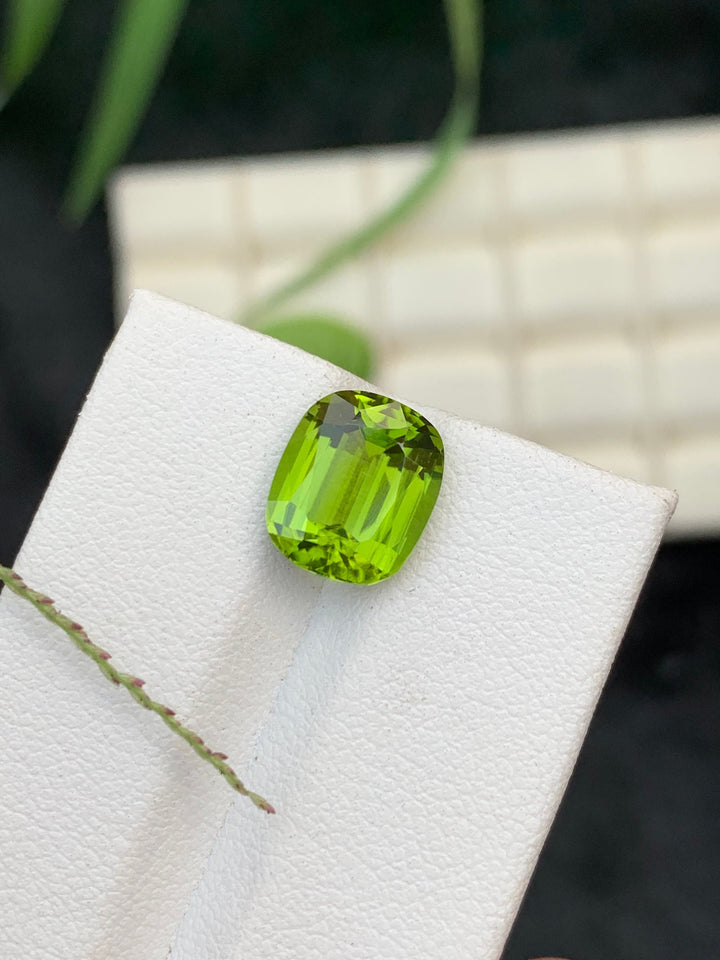 Lime Green Peridot Gemstone: 4.30 Carat Cushion Cut, August Birthstone