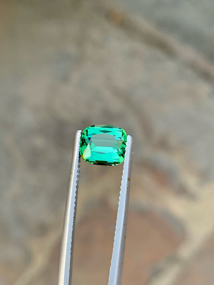 2 CT Bluish Green Tourmaline Gemstone: Cushion Cut, Afghanistan
