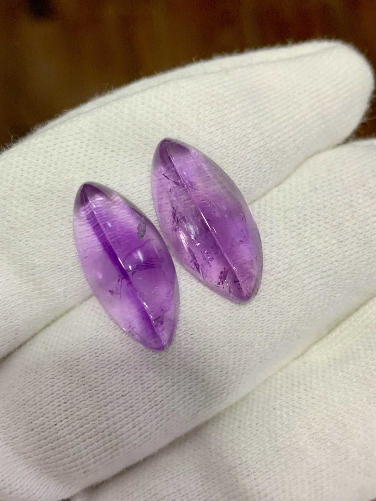 Amethyst Cabochon Pair: 32.70 Carat Deep Purple Gemstone