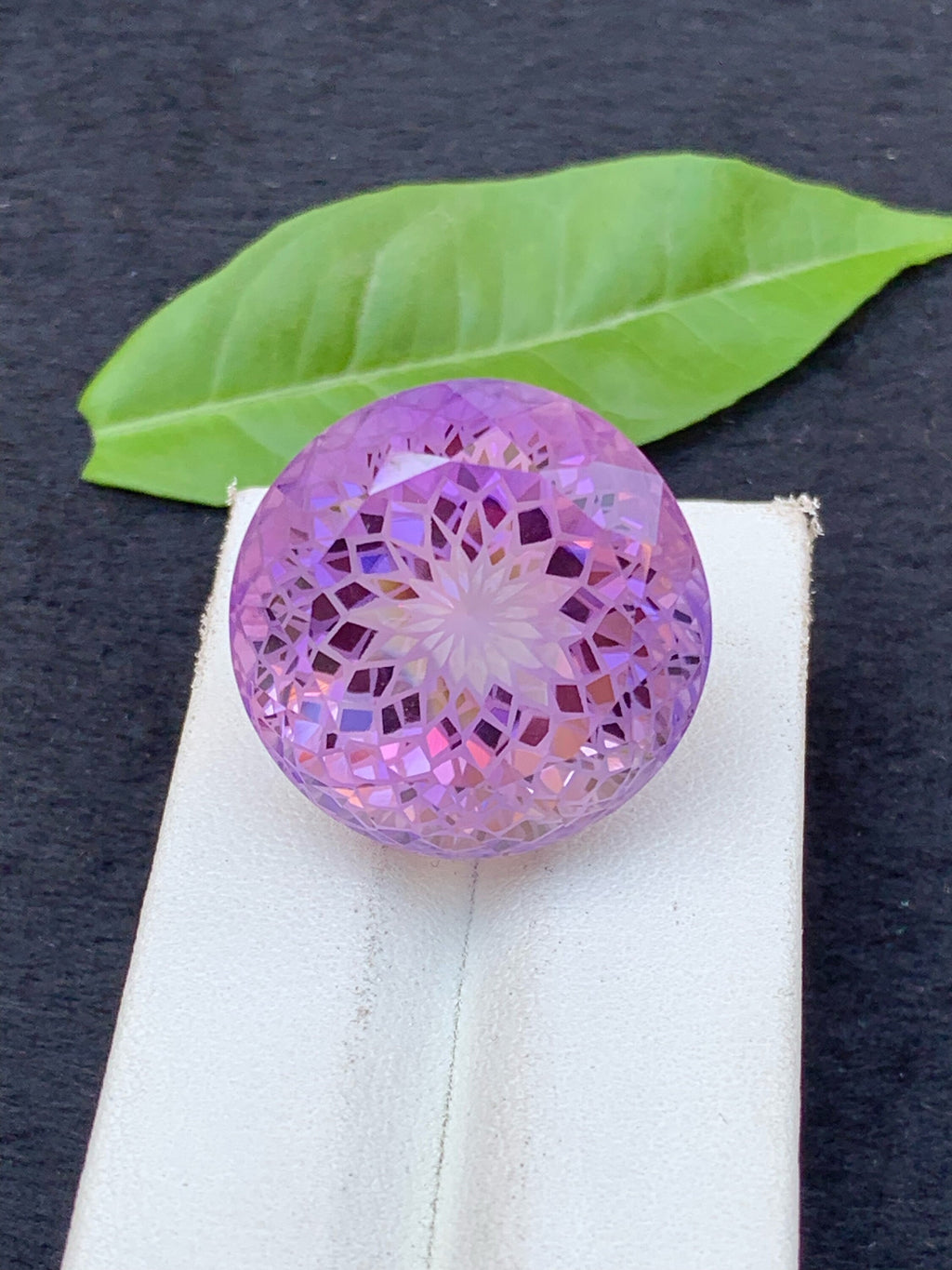 59 Carat Precision Cut Amethyst Gemstone: Purple Pink Flower Cut