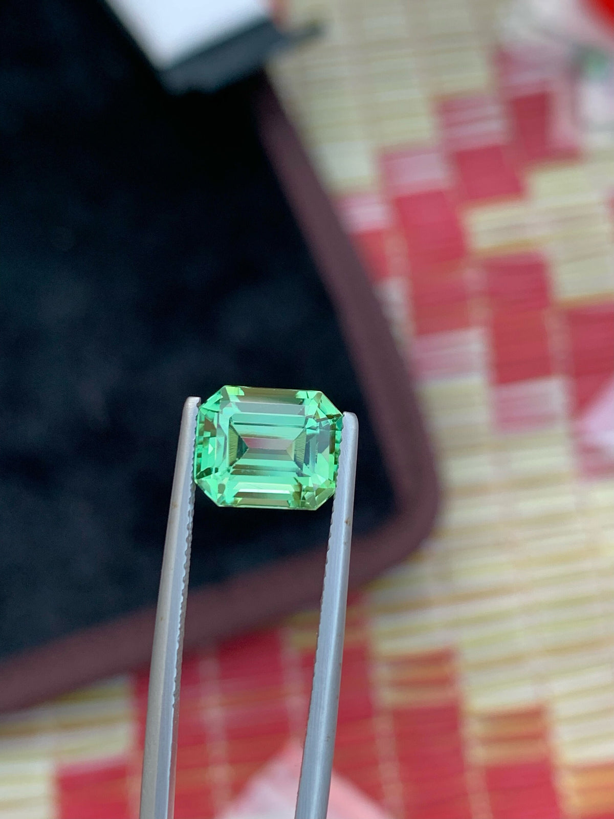 Emerald Cut Green Tourmaline Gemstone: Bluish Green Jewelry Stone, 3.70 CT