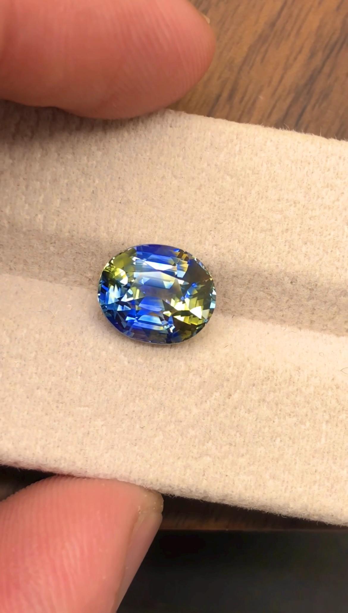 Bi Color Sapphire 4.17 Ct Oval Cut – Blue-Yellow Gem from Sri Lanka No Heat