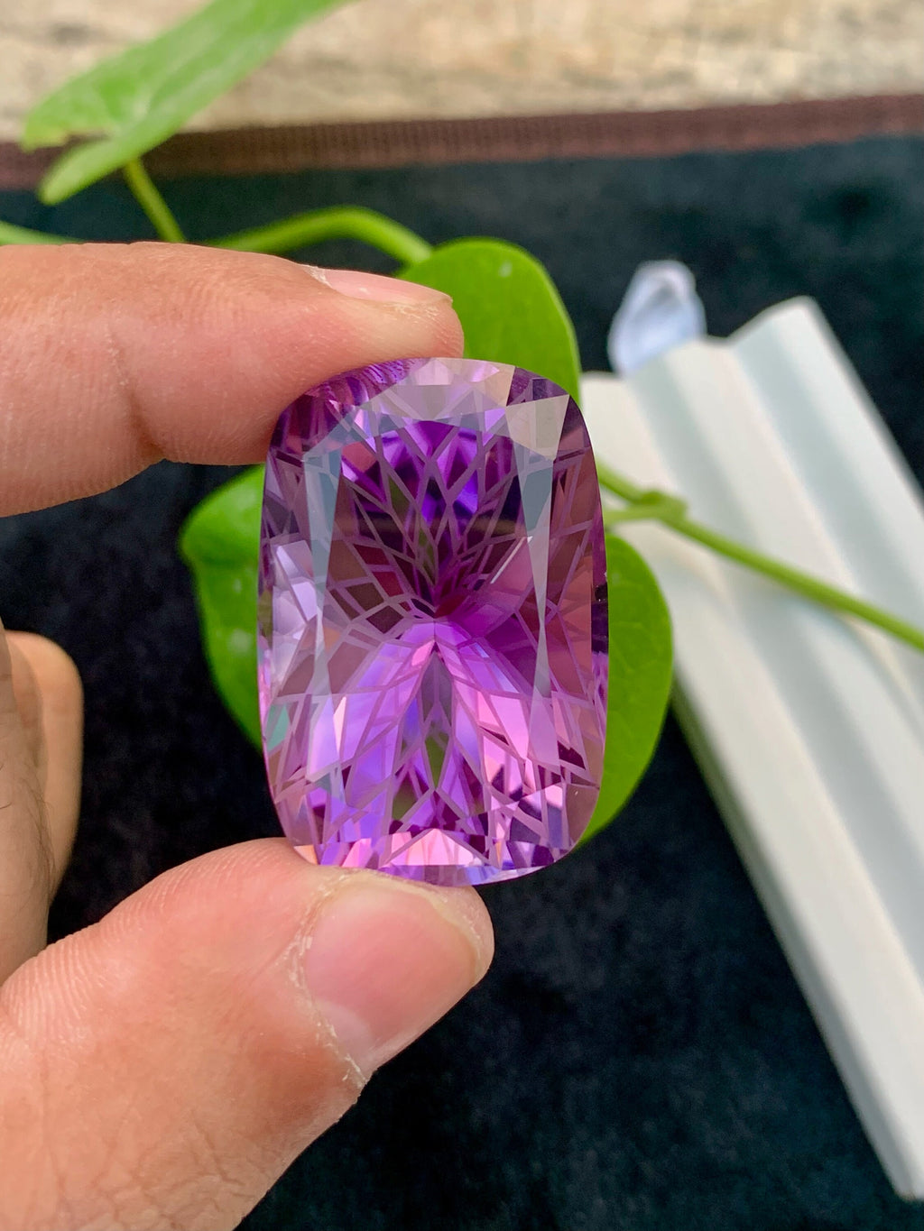 Precision Flower Cut Amethyst Loose Gemstone Big Size - 84.40 Carats