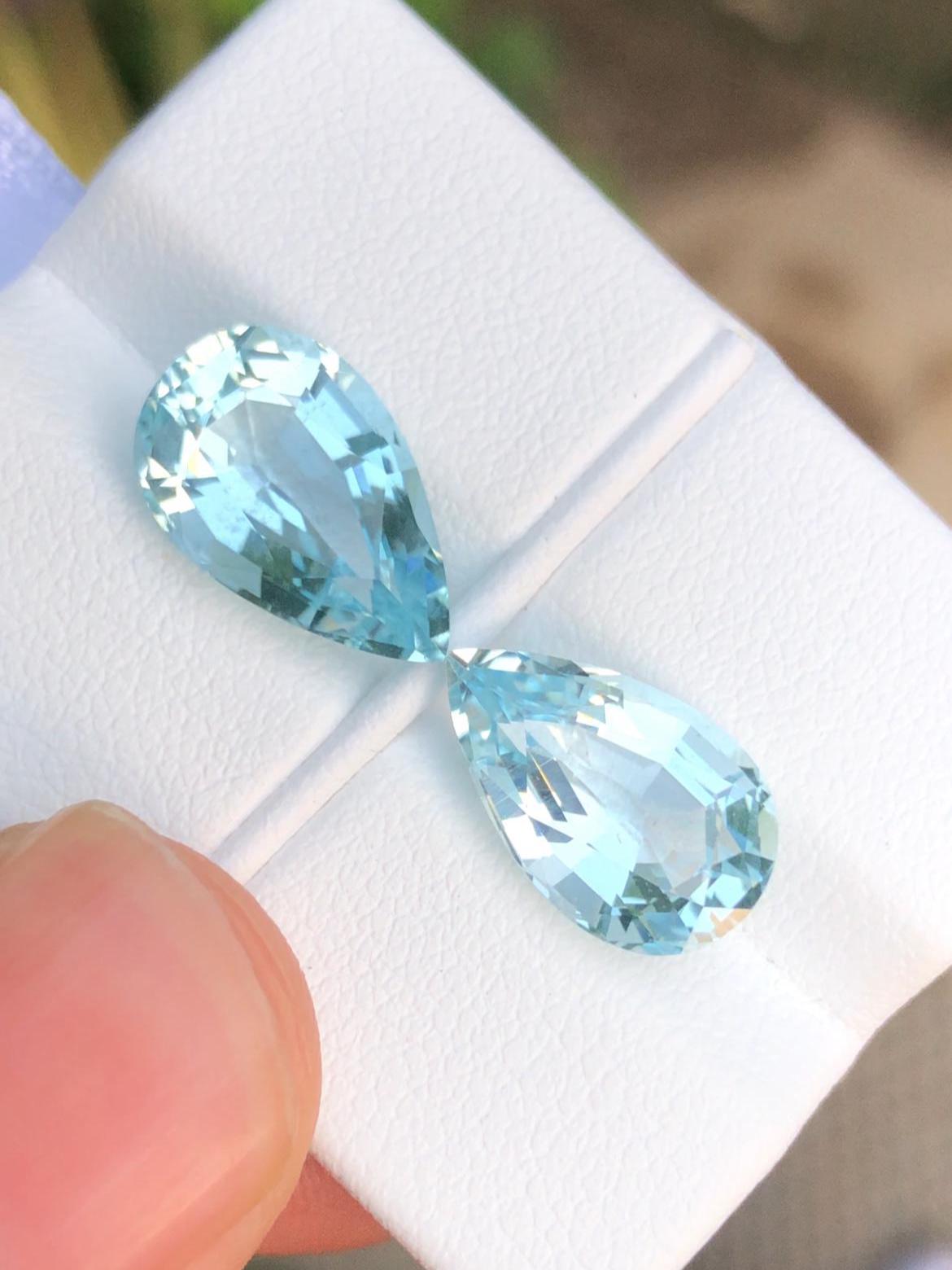 Blue Aquamarine Gemstone Pair 8.35 CT- Pear Cut.