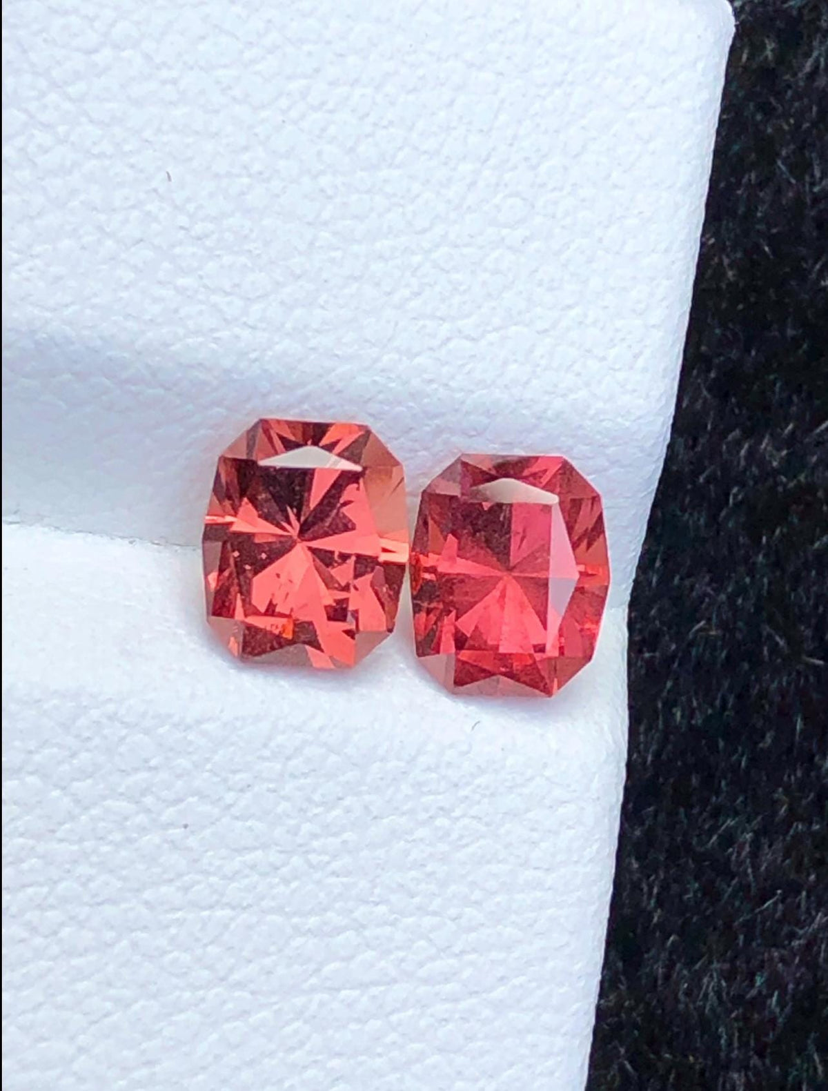 Malaya Garnet 2.40ct Pair Octagonal Cushion Radiant Cut Orangish Pink Starburst Faceting Loose Gemstones